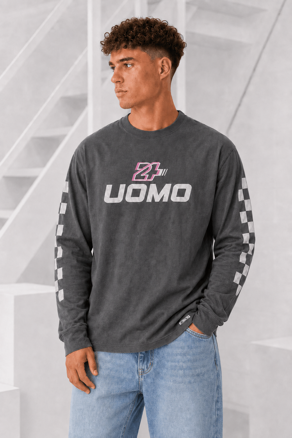 Checker Longsleeve Heren Acid Grey