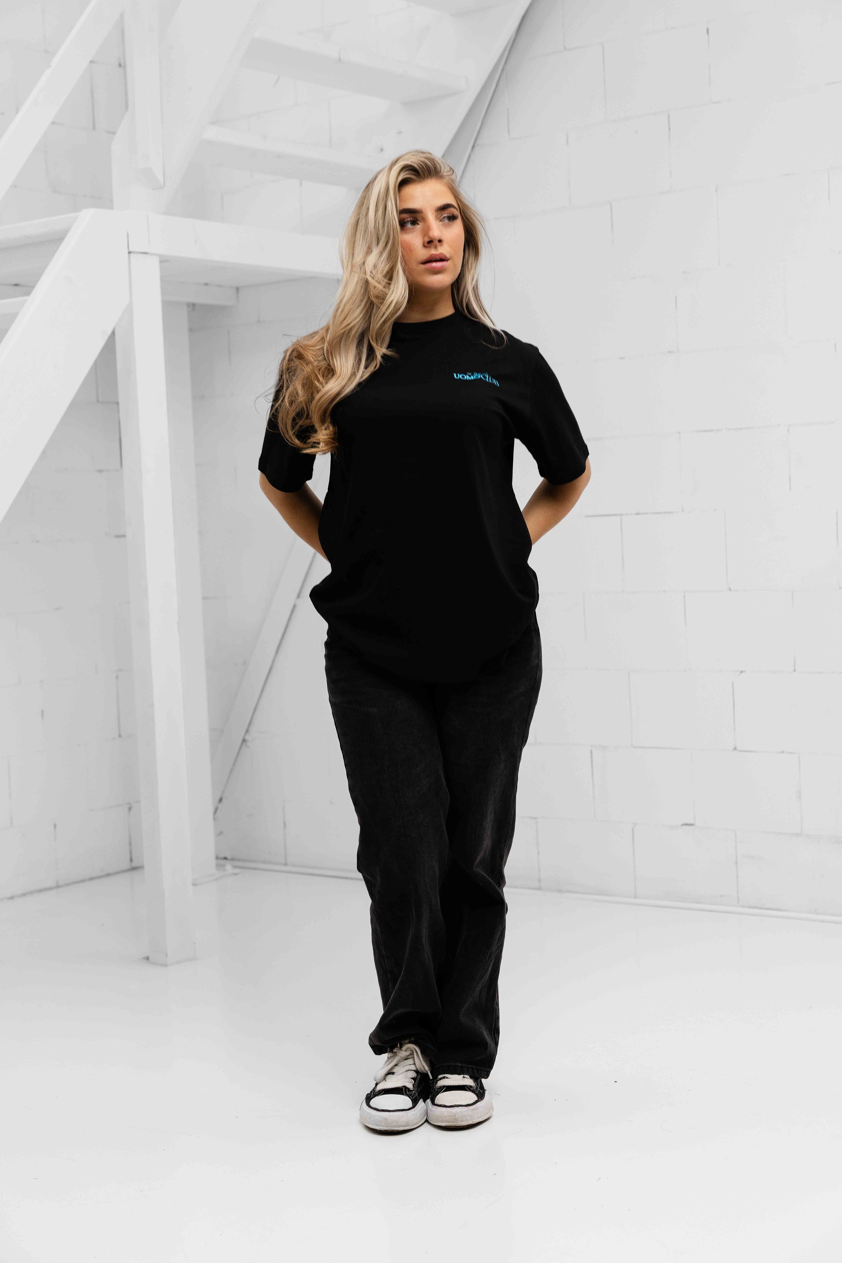 Club T-shirt Dames Zwart/Lichtblauw