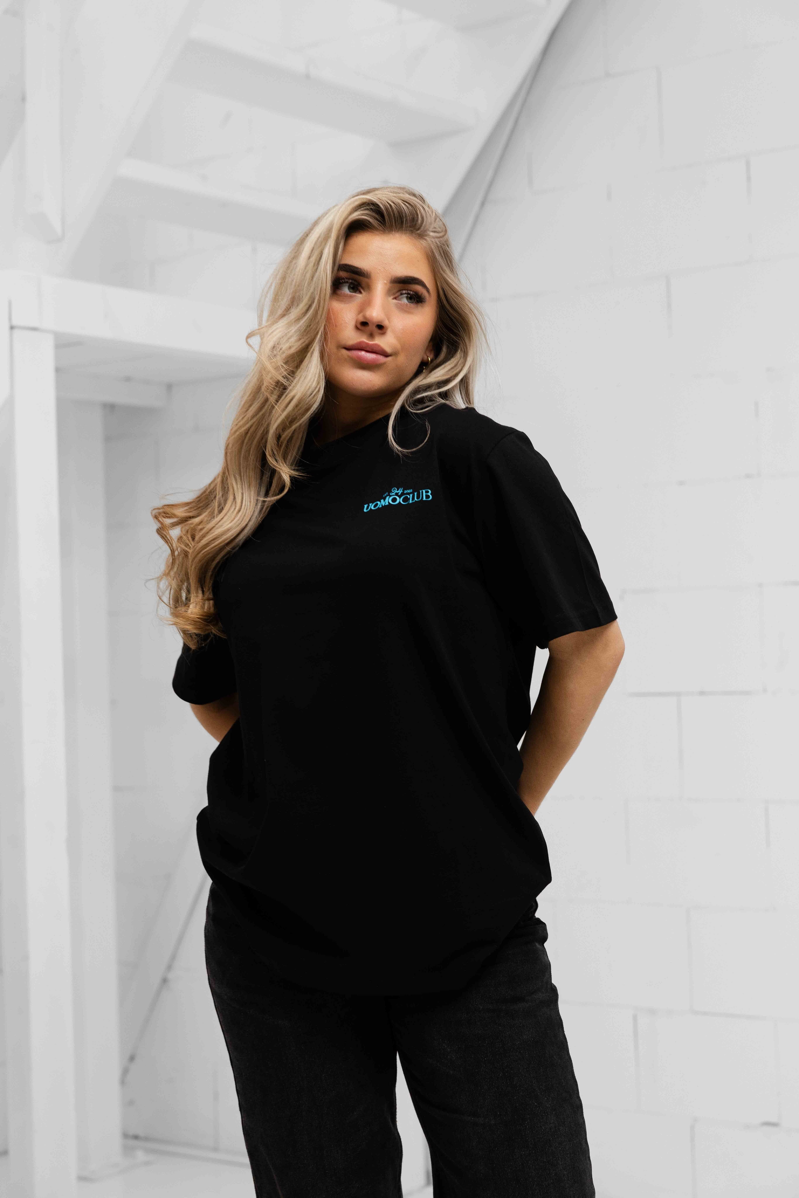 Club T-shirt Dames Zwart/Lichtblauw