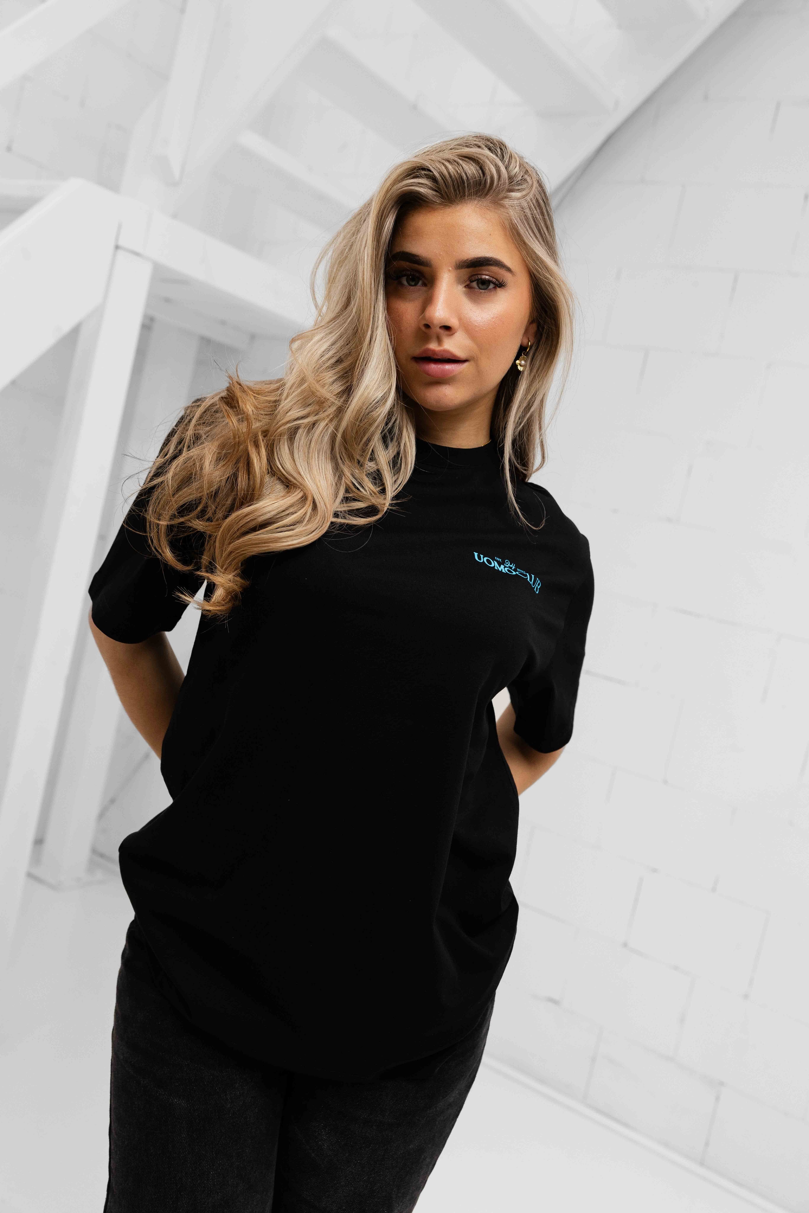 Club T-shirt Dames Zwart/Lichtblauw