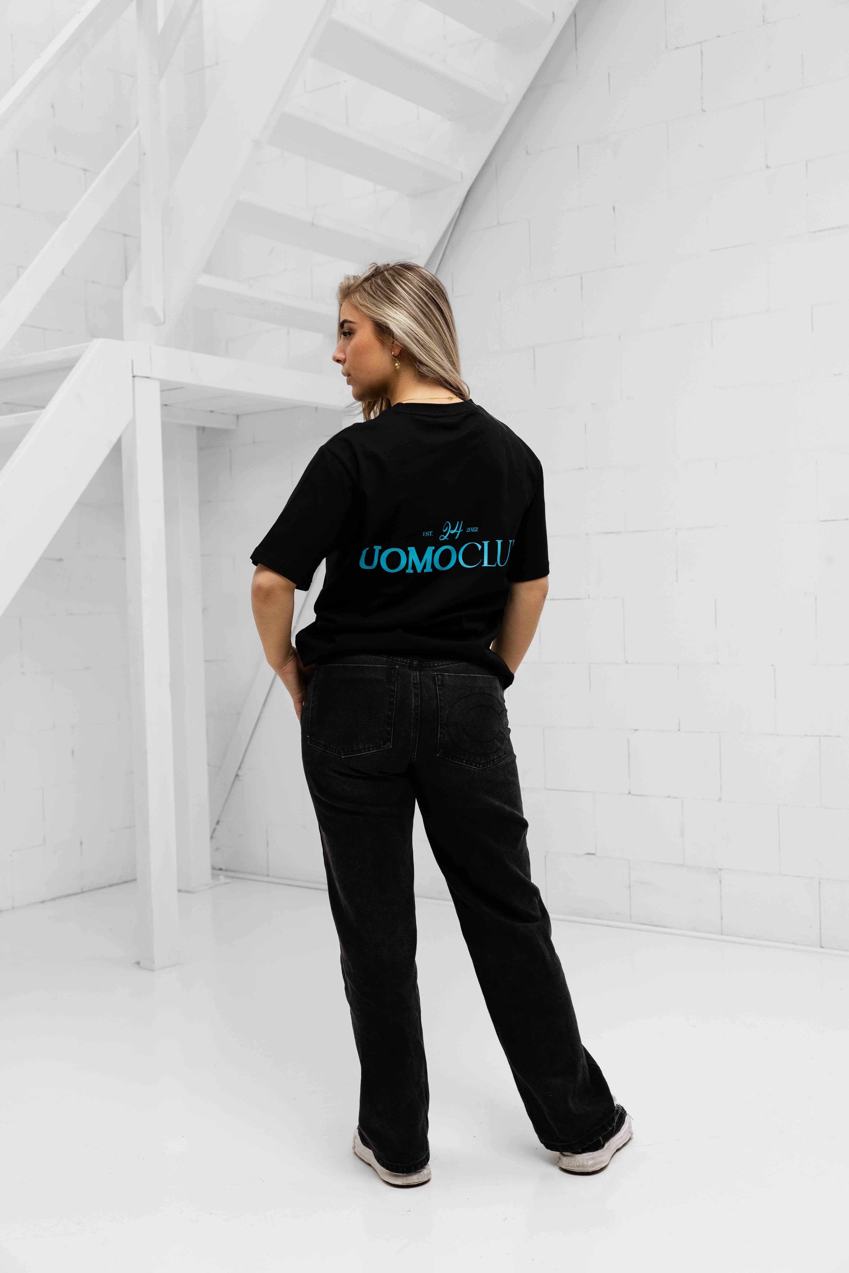 Club T-shirt Dames Zwart/Lichtblauw