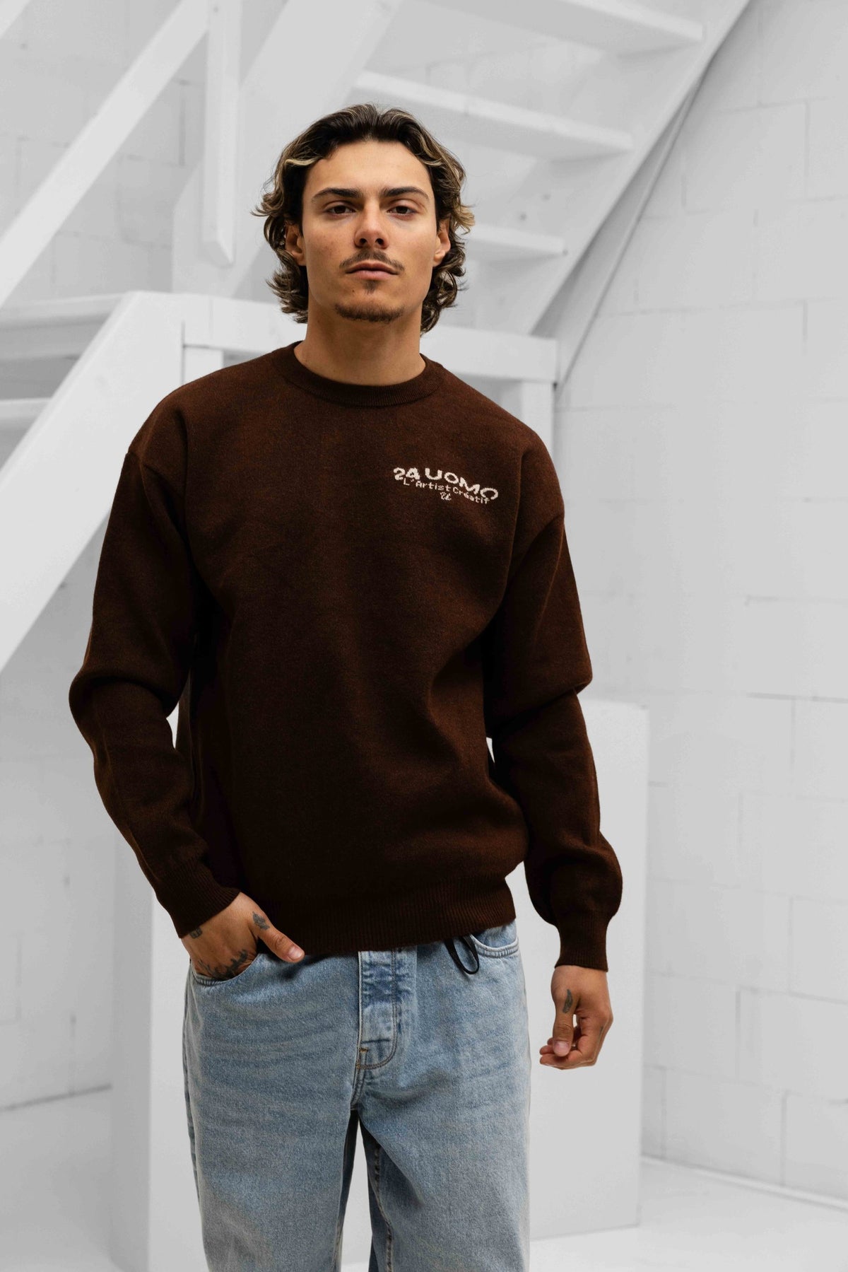 L'artisanat Creatif Knitted Sweater Heren Bruin