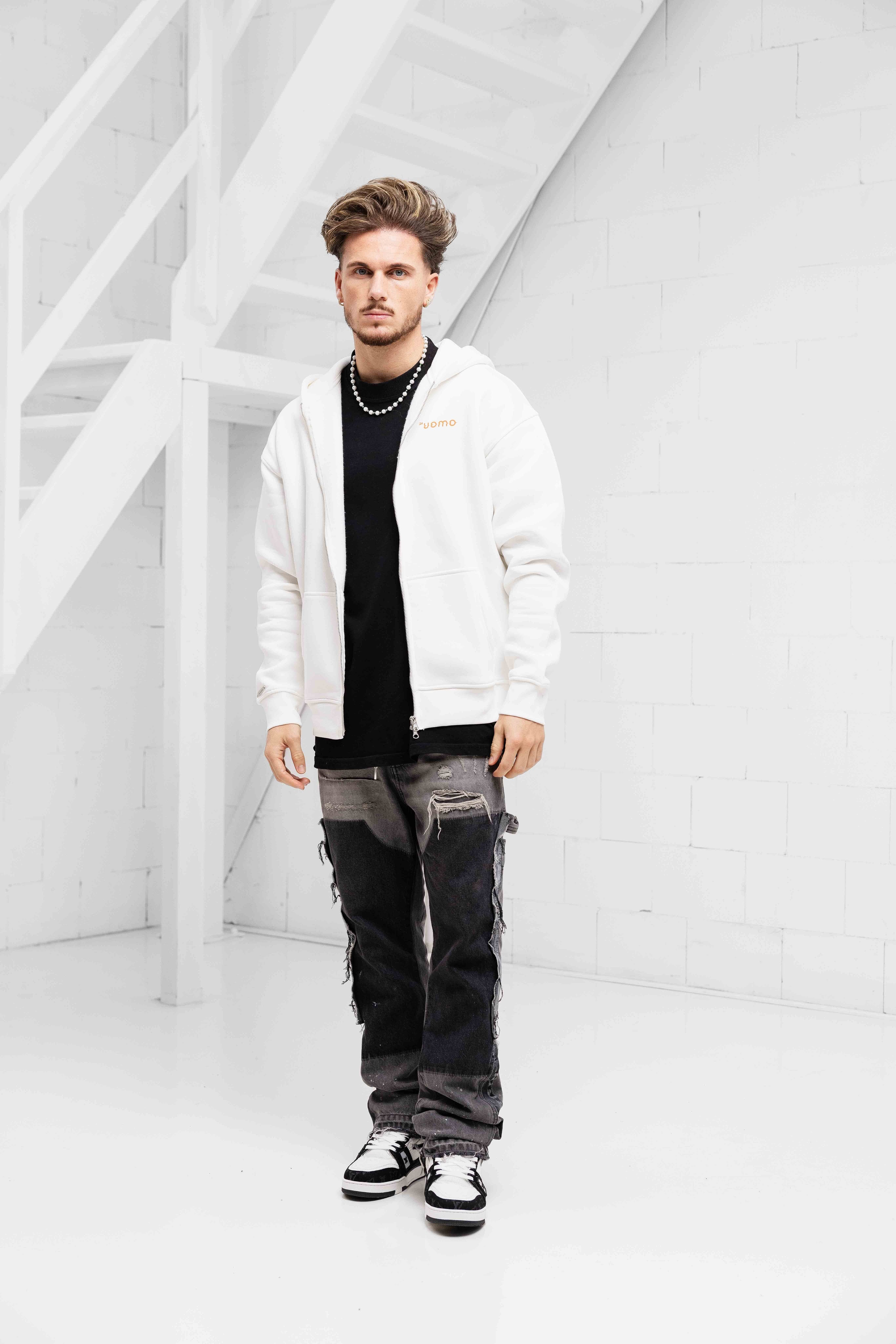 Mirror Zipped Oversized Hoodie Off-White