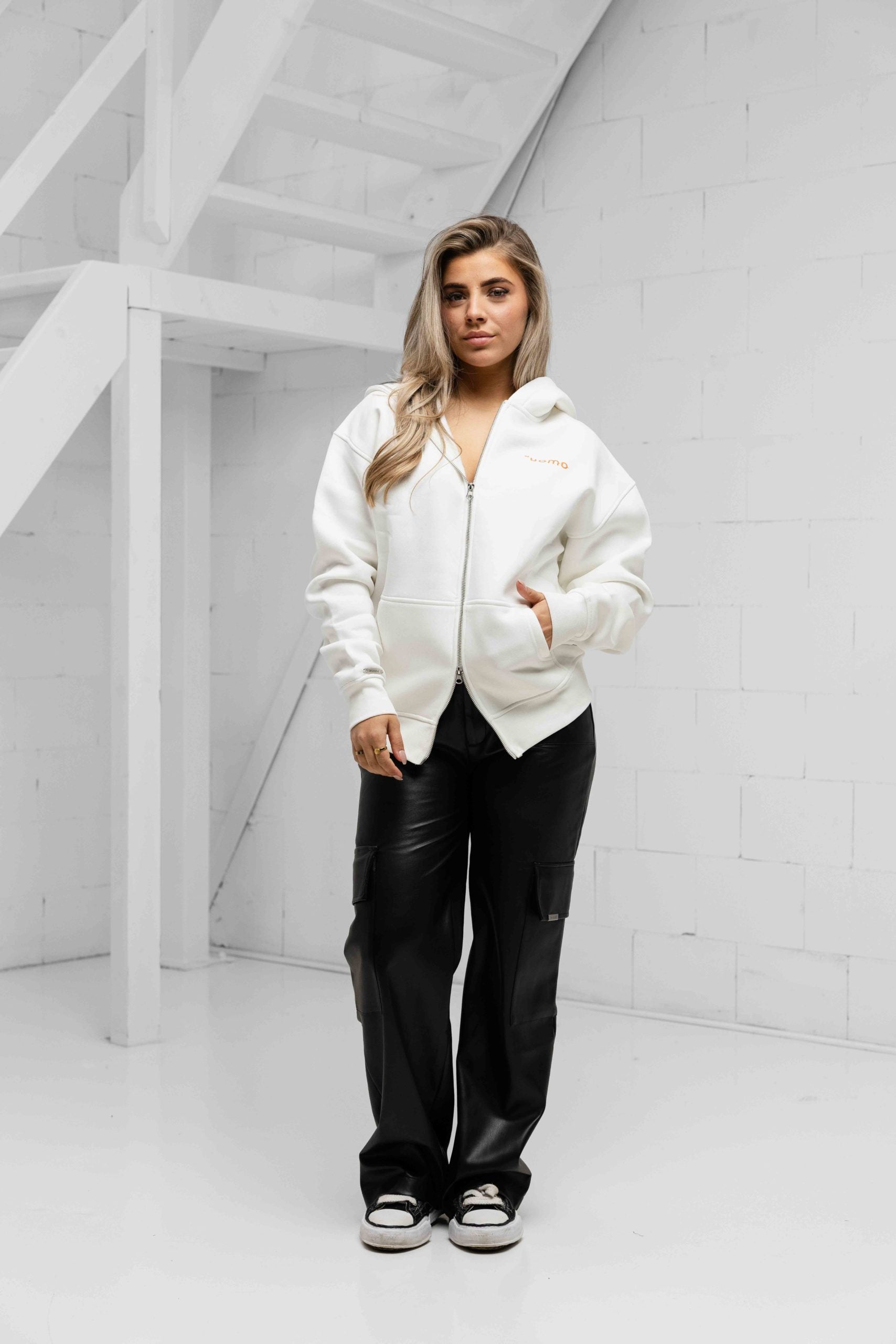 Mirror Zipped Oversized Hoodie Off-White Dames
