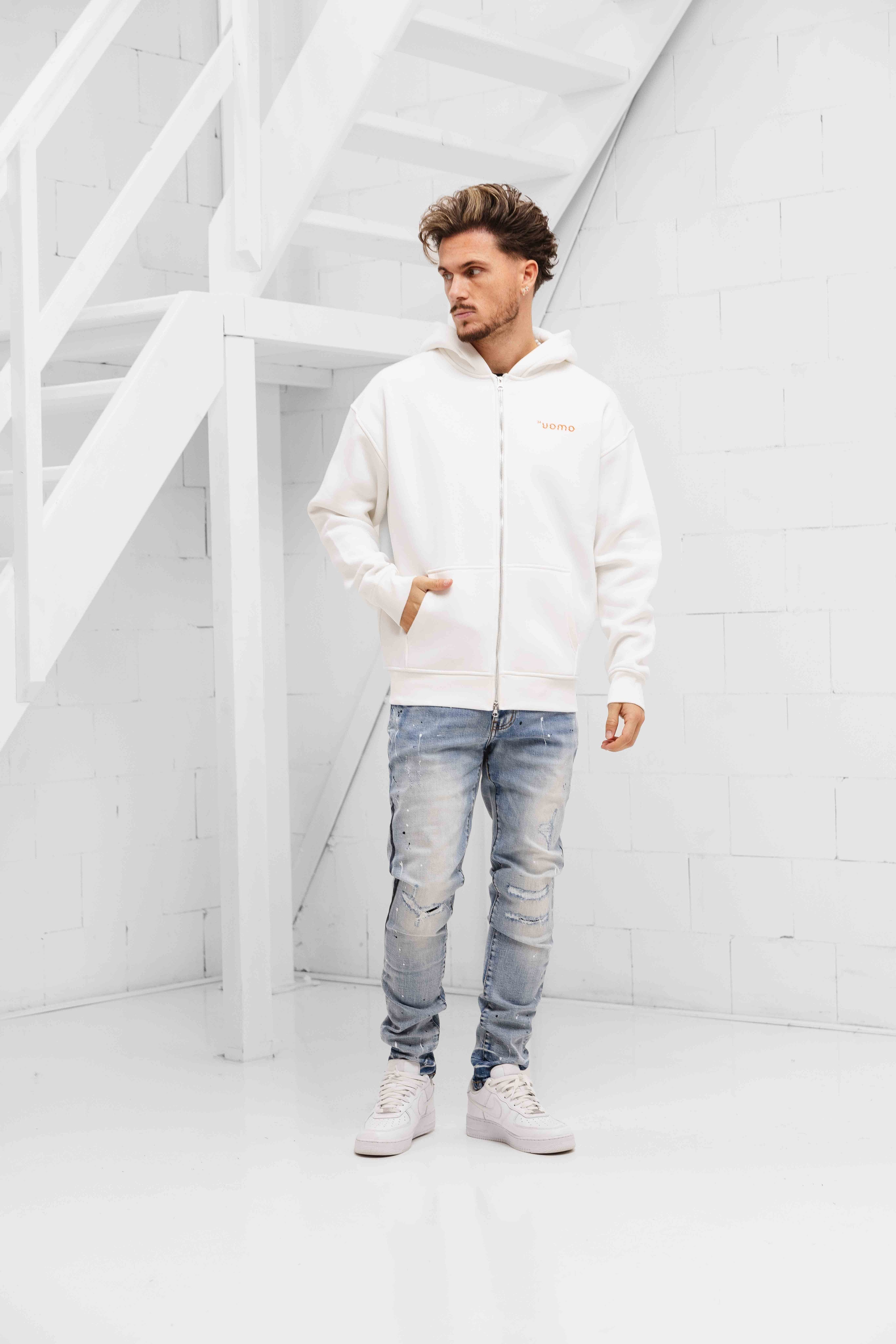 Mirror Zipped Oversized Hoodie Off-White