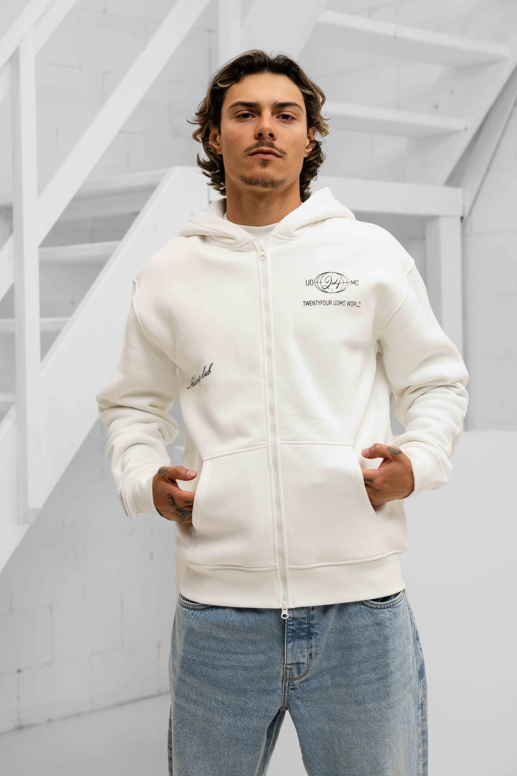World Zipped Hoodie Heren Off-White