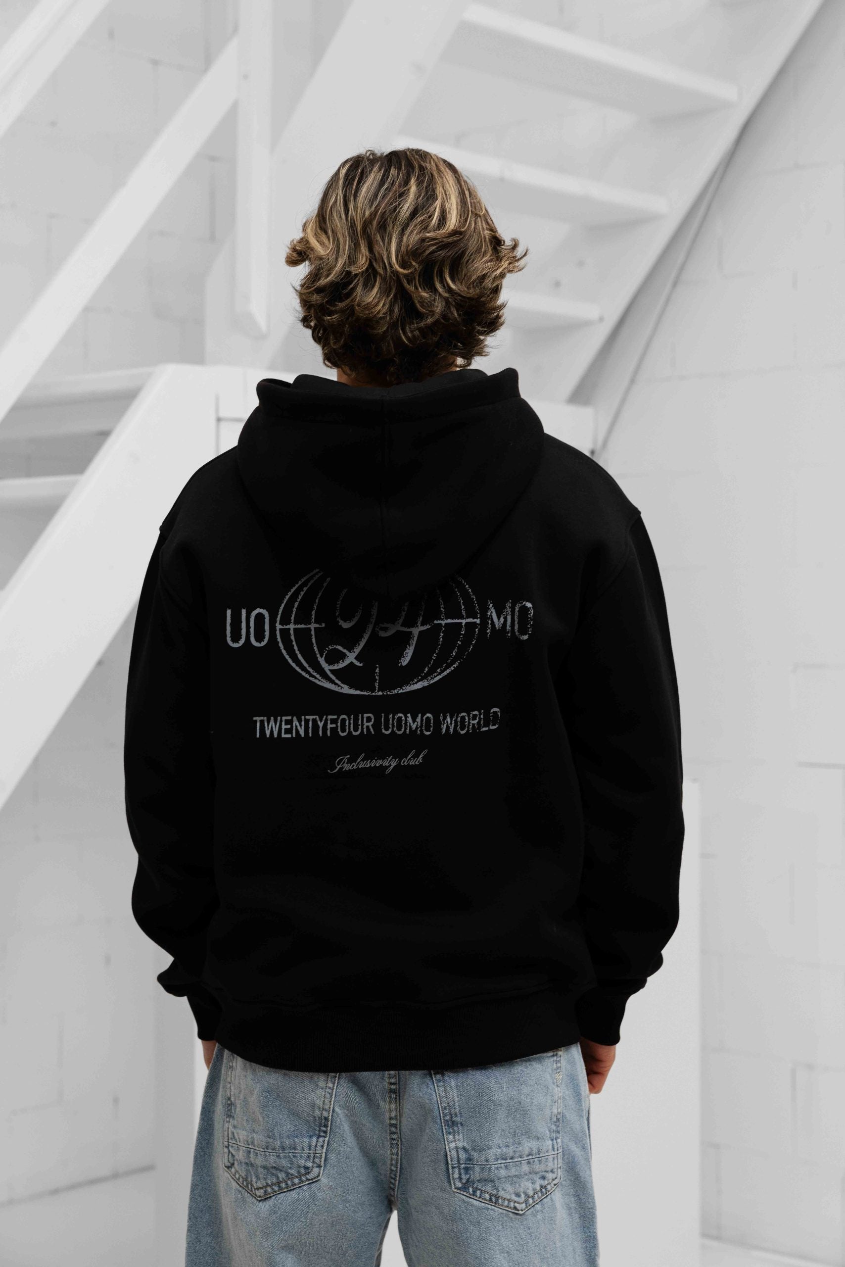 World Zipped Hoodie Heren Zwart