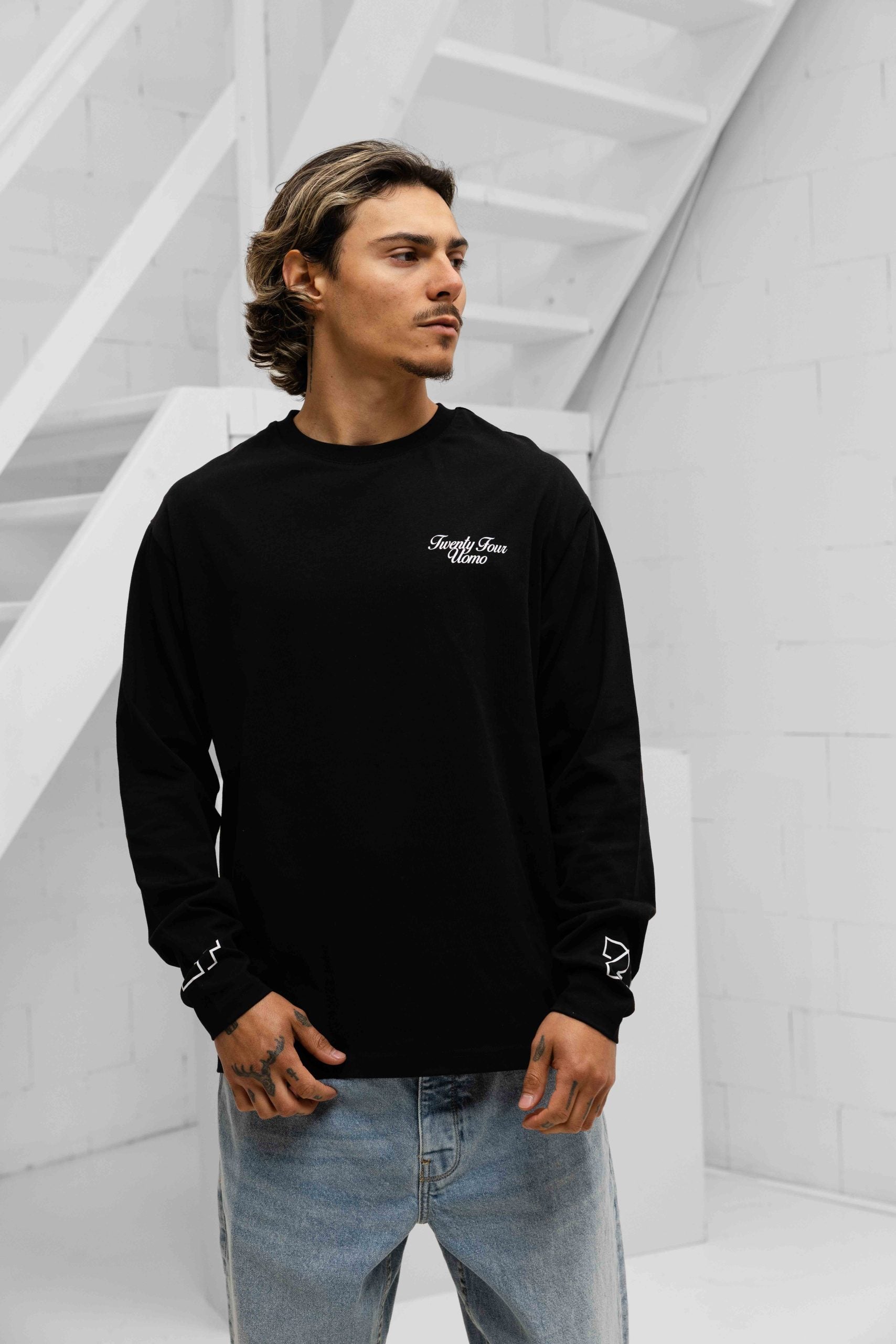 Classic Script Longsleeve Shirt Heren Zwart PRE-ORDER 20 mei