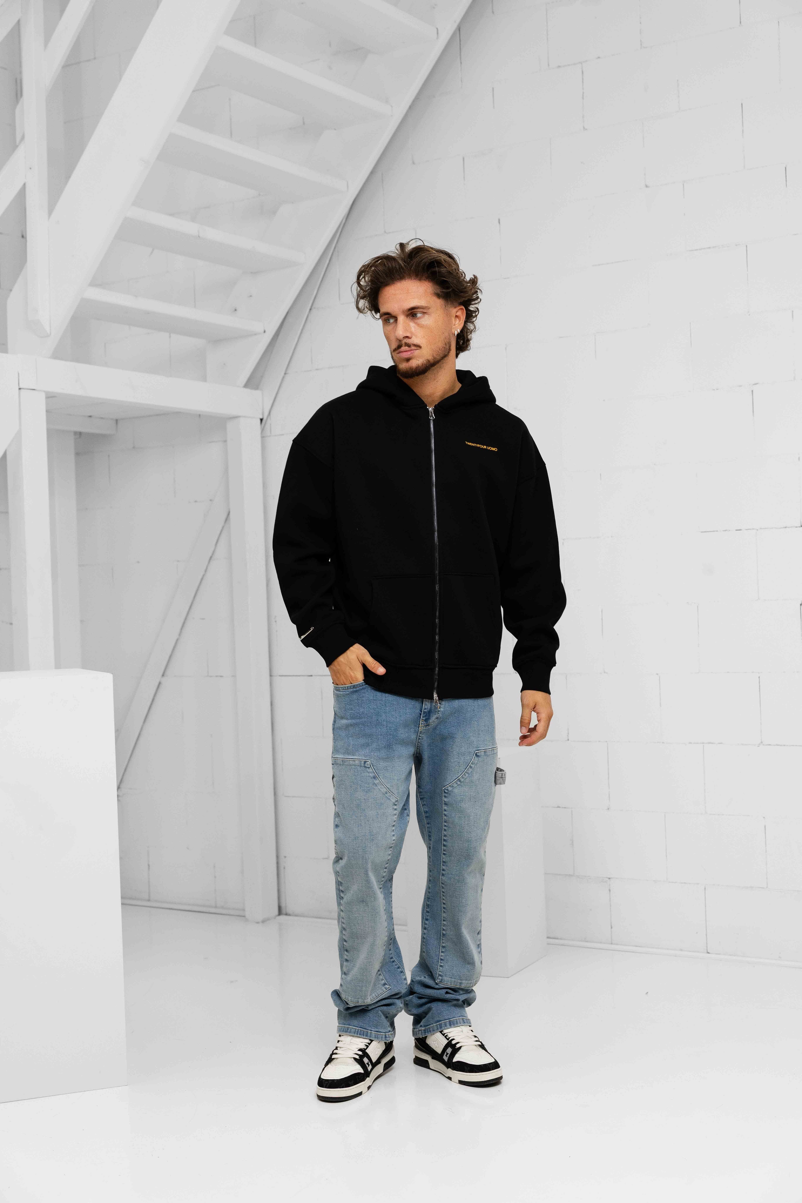 Initial Zip Hoodie Black