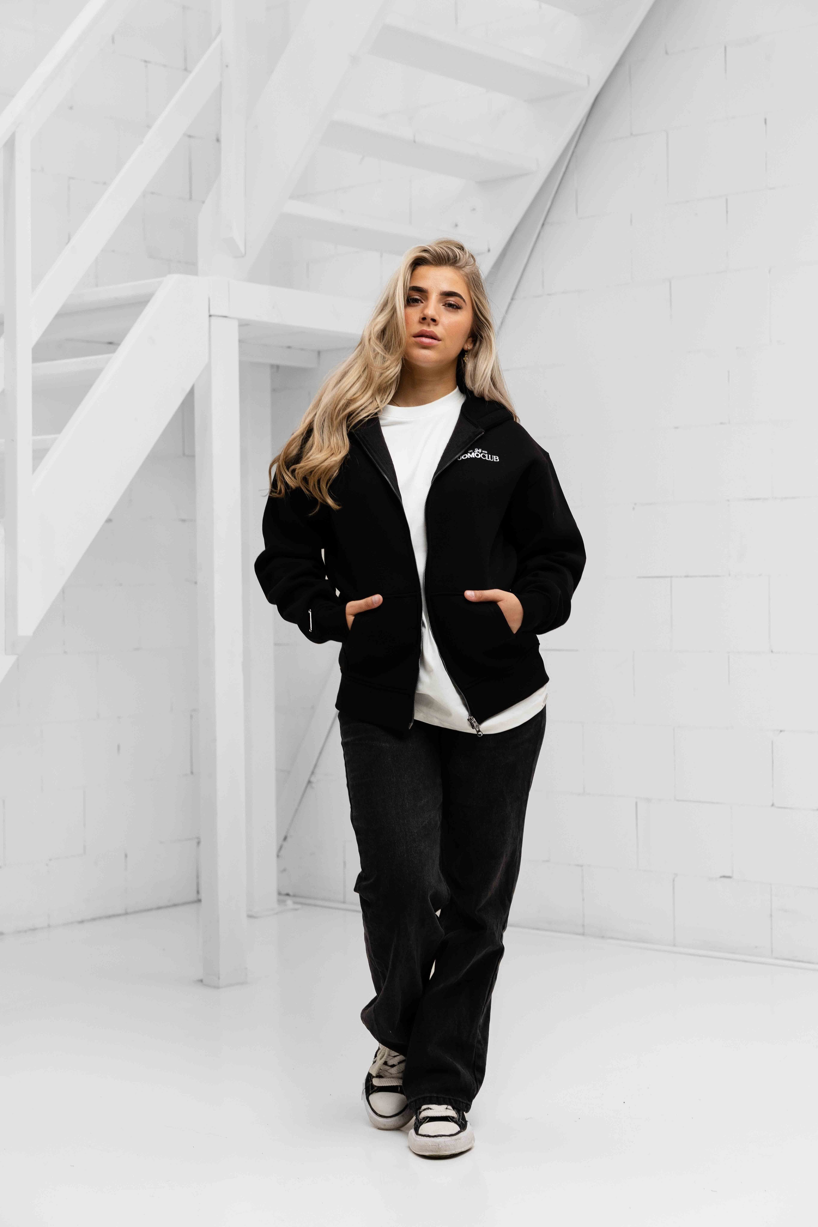 Club Zipped Hoodie Dames Zwart