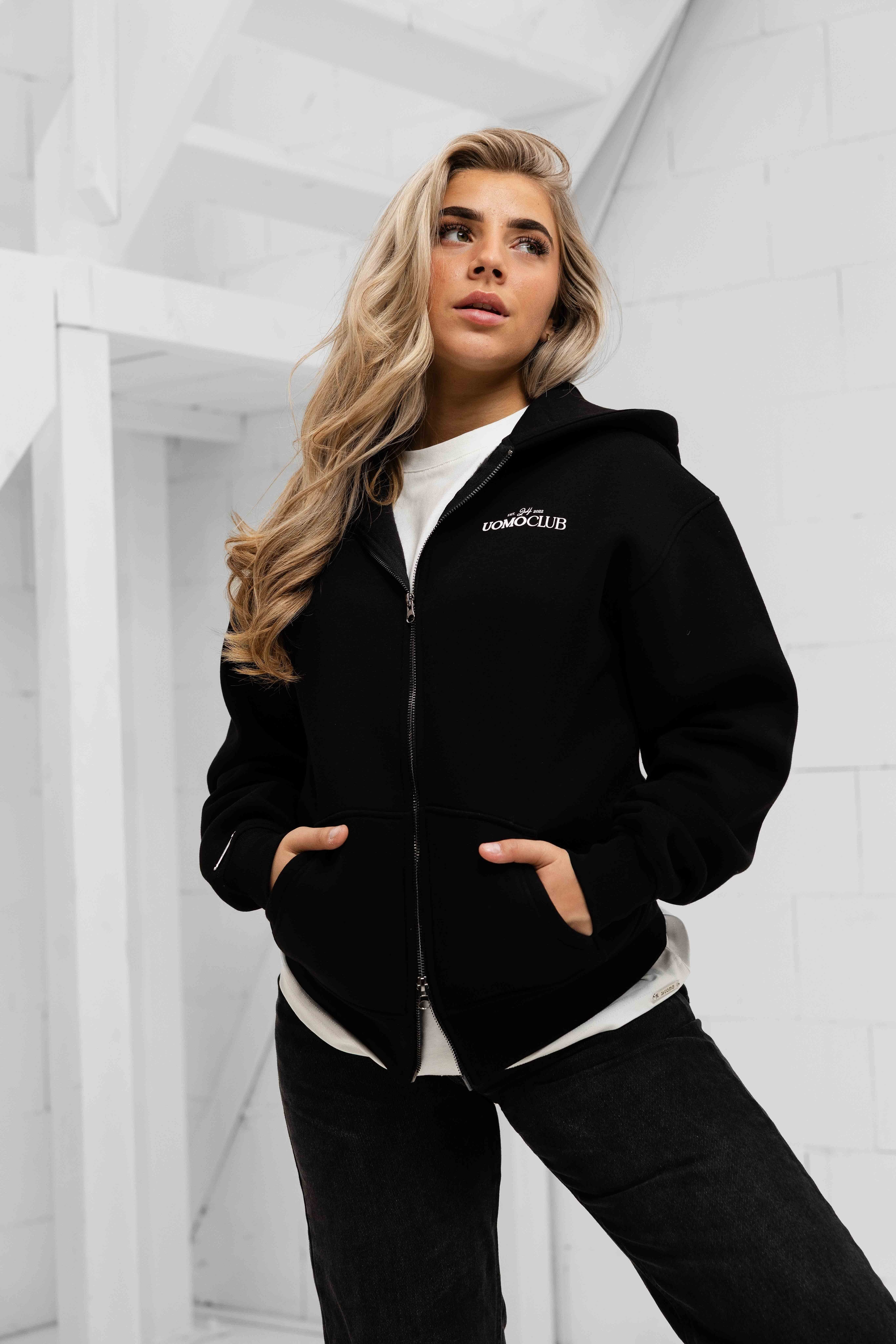 Club Zipped Hoodie Dames Zwart