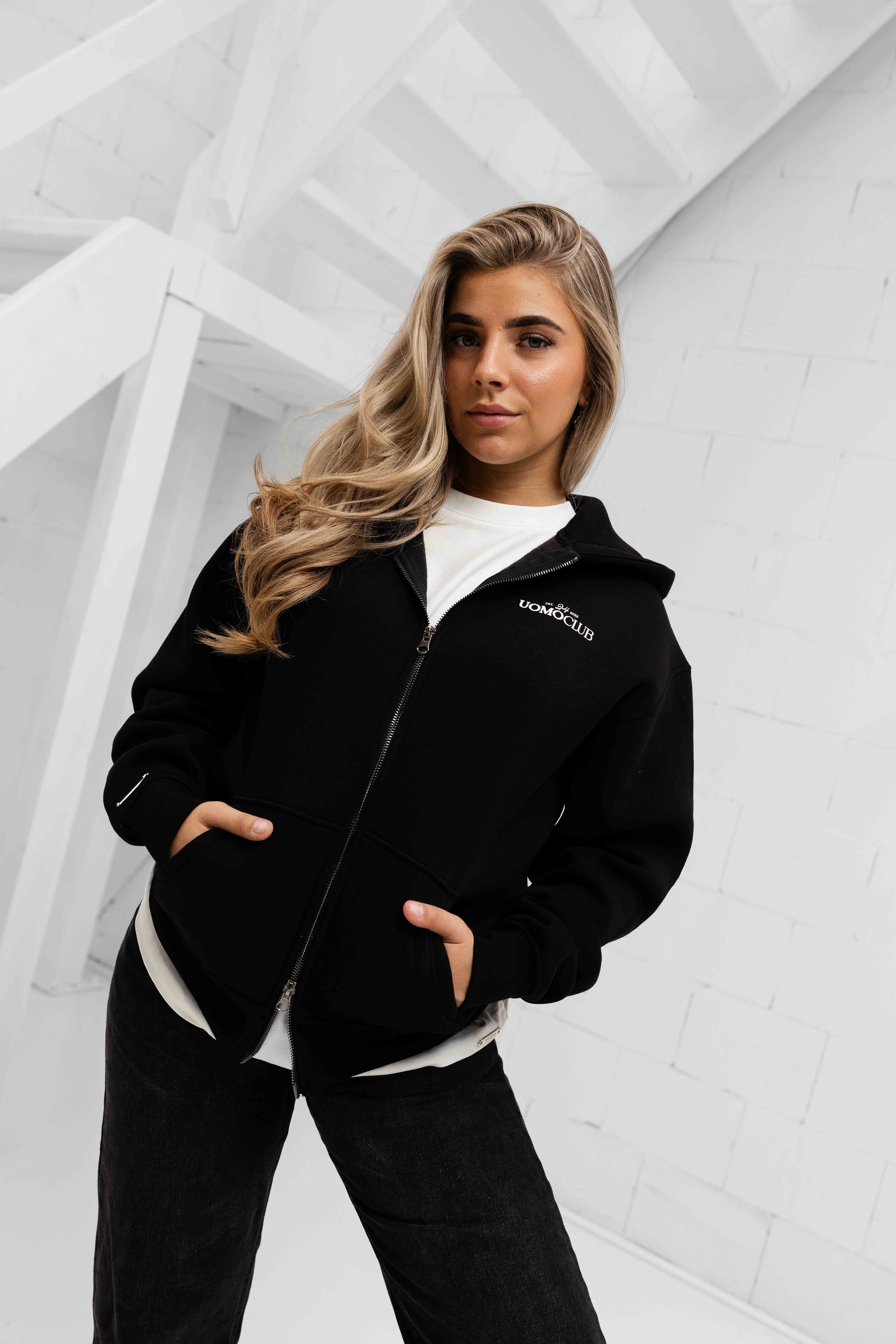 Club Zipped Hoodie Dames Zwart