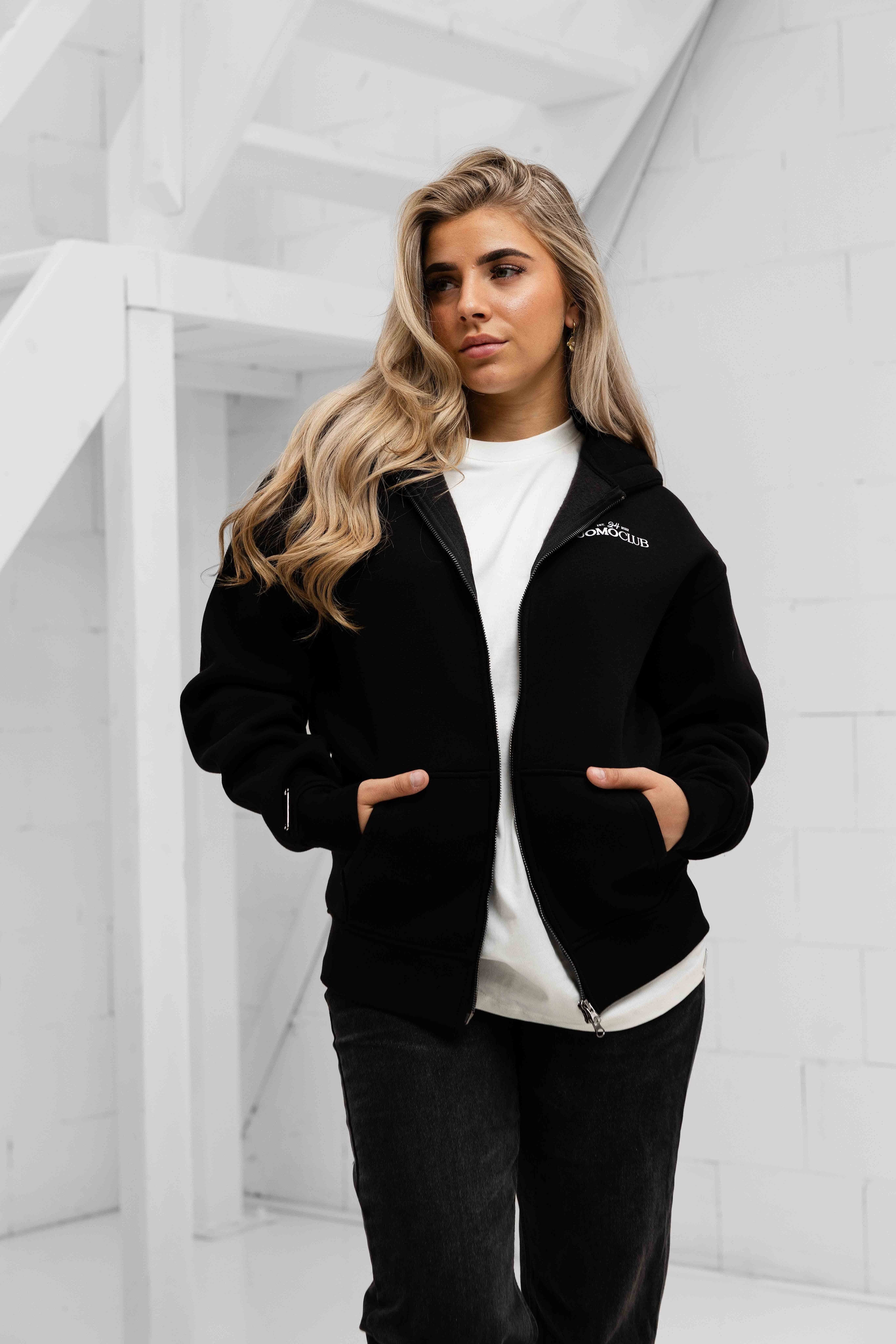Club Zipped Hoodie Dames Zwart