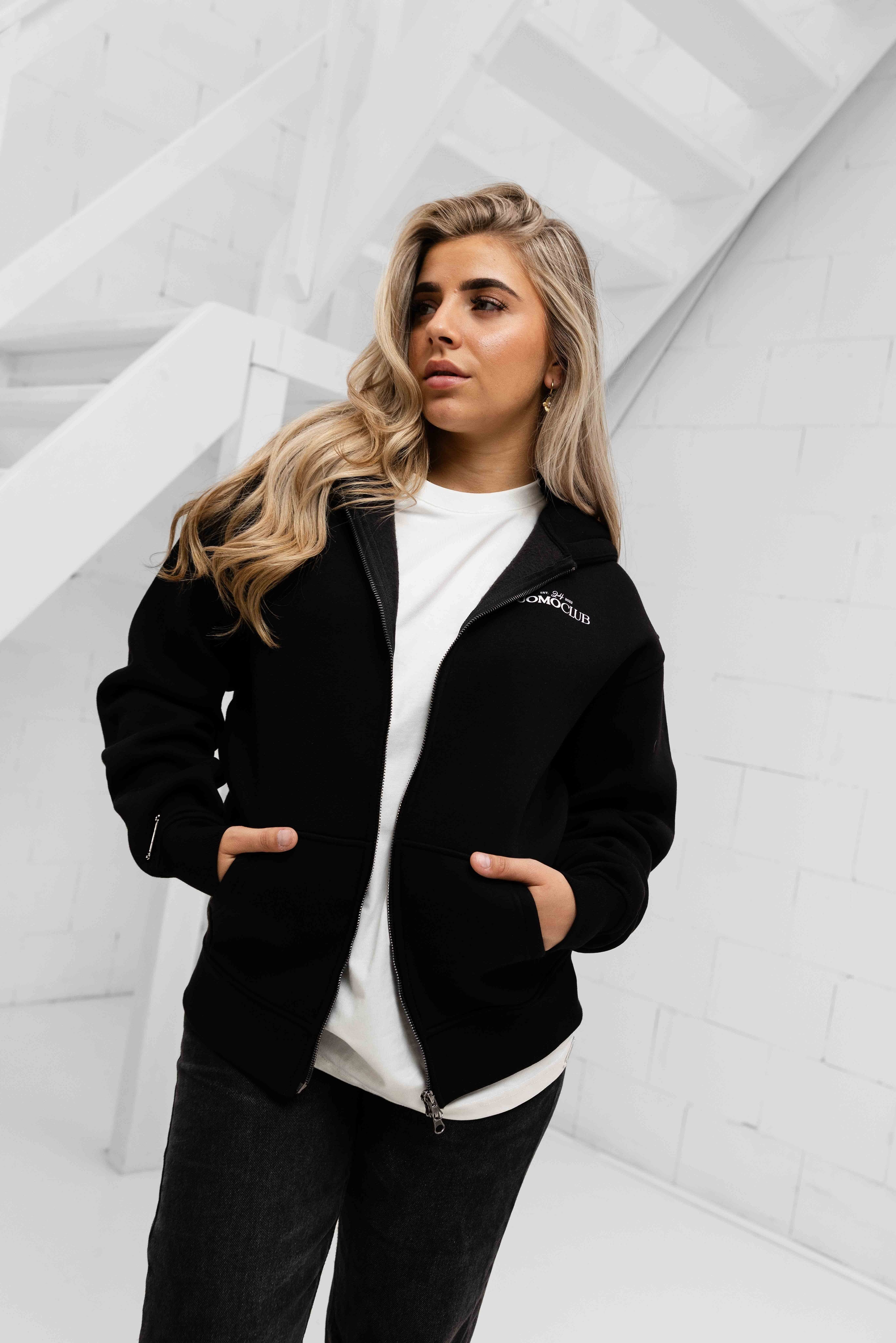 Club Zipped Hoodie Dames Zwart