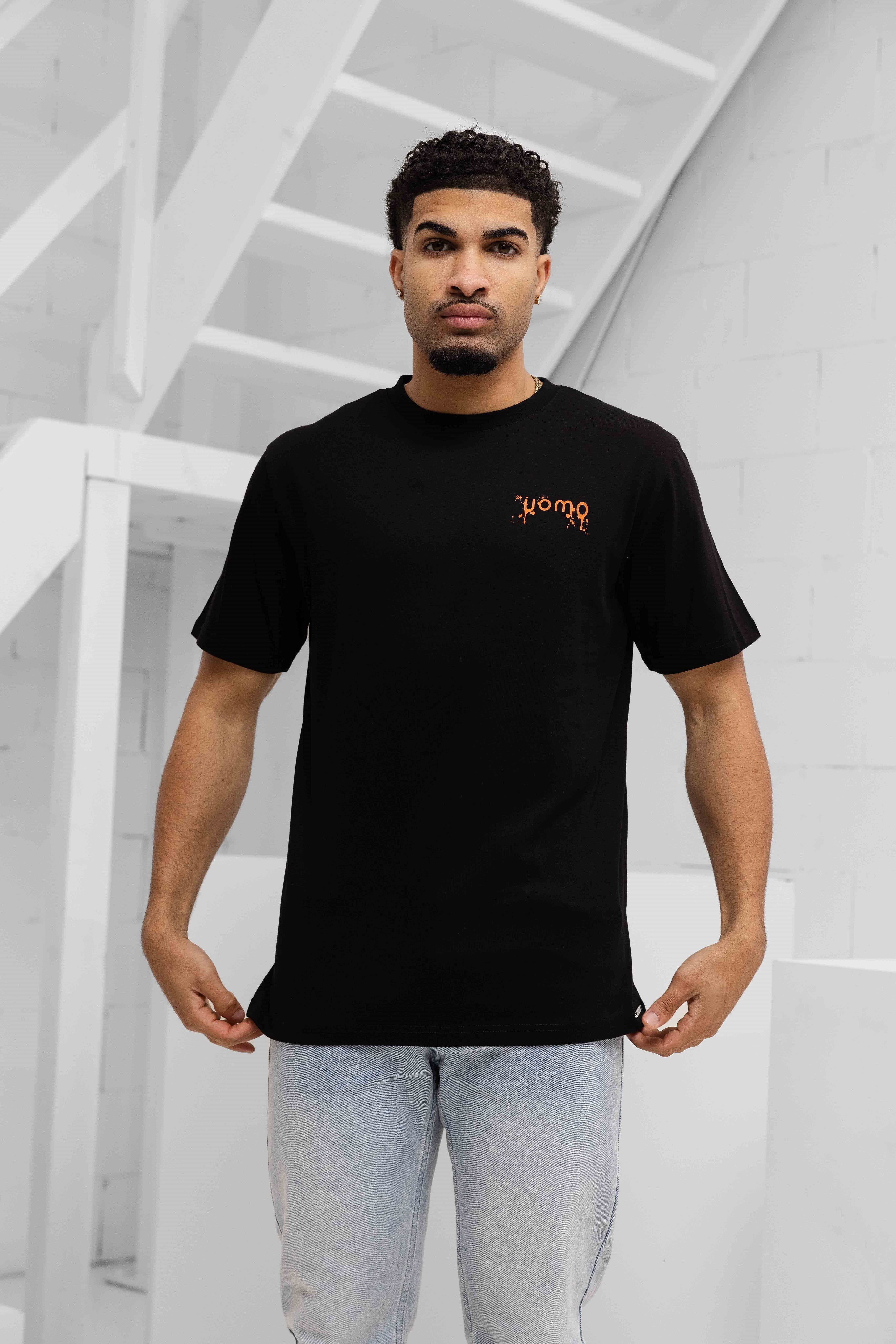 Paint T-shirt Heren Zwart/Oranje