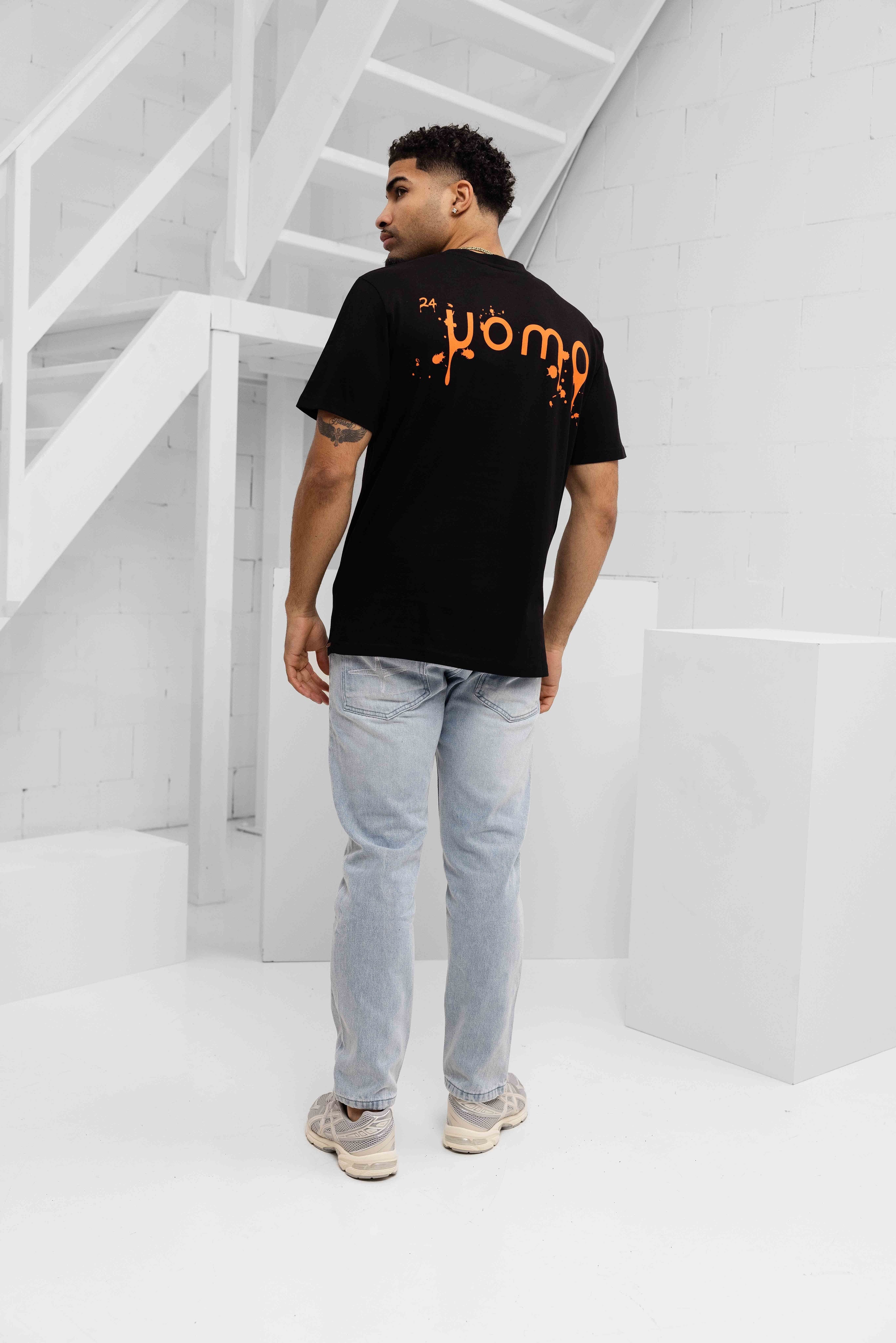 Paint T-shirt Heren Zwart/Oranje
