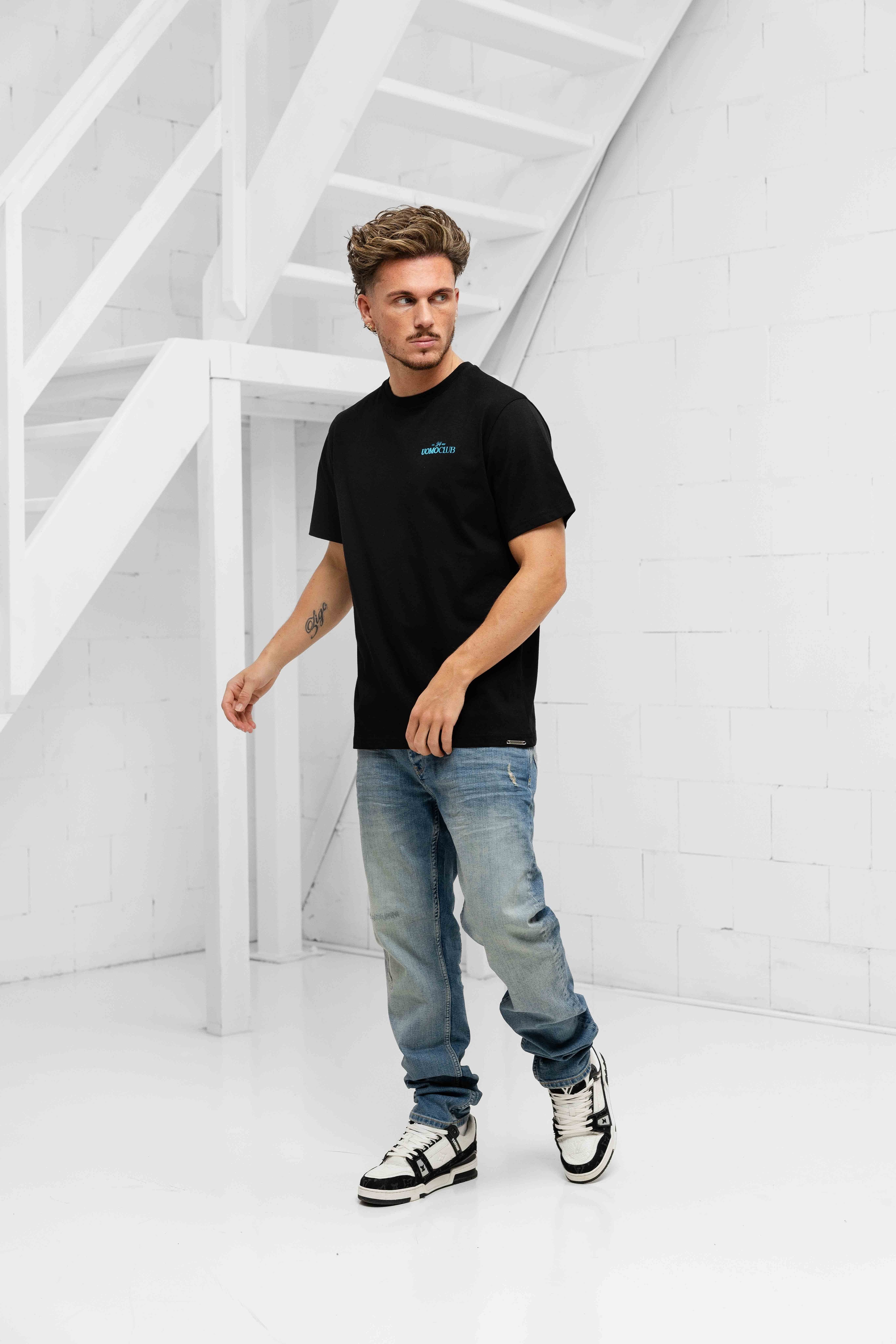 Club T-shirt Heren Zwart/Lichtblauw