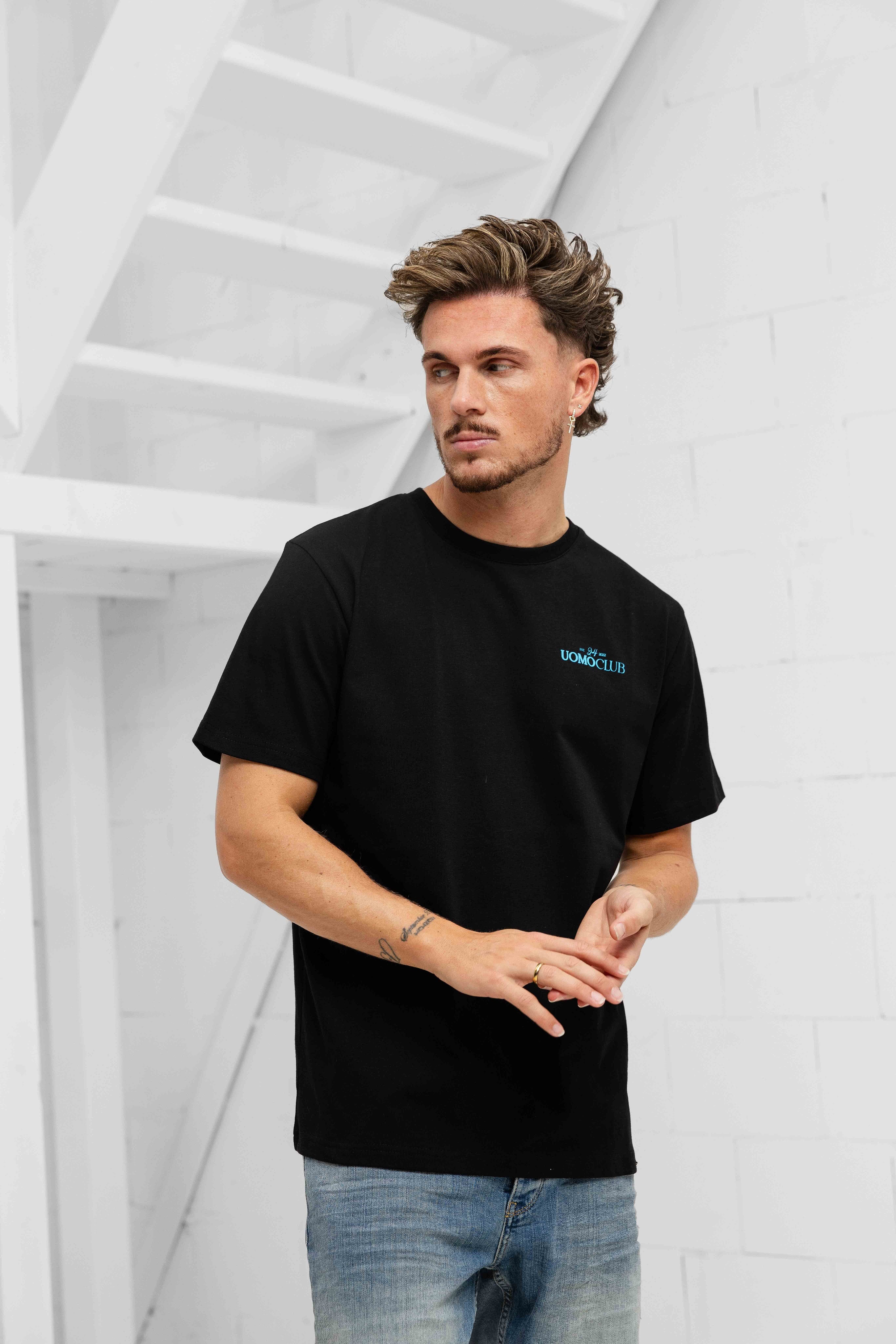 Club T-shirt Heren Zwart/Lichtblauw