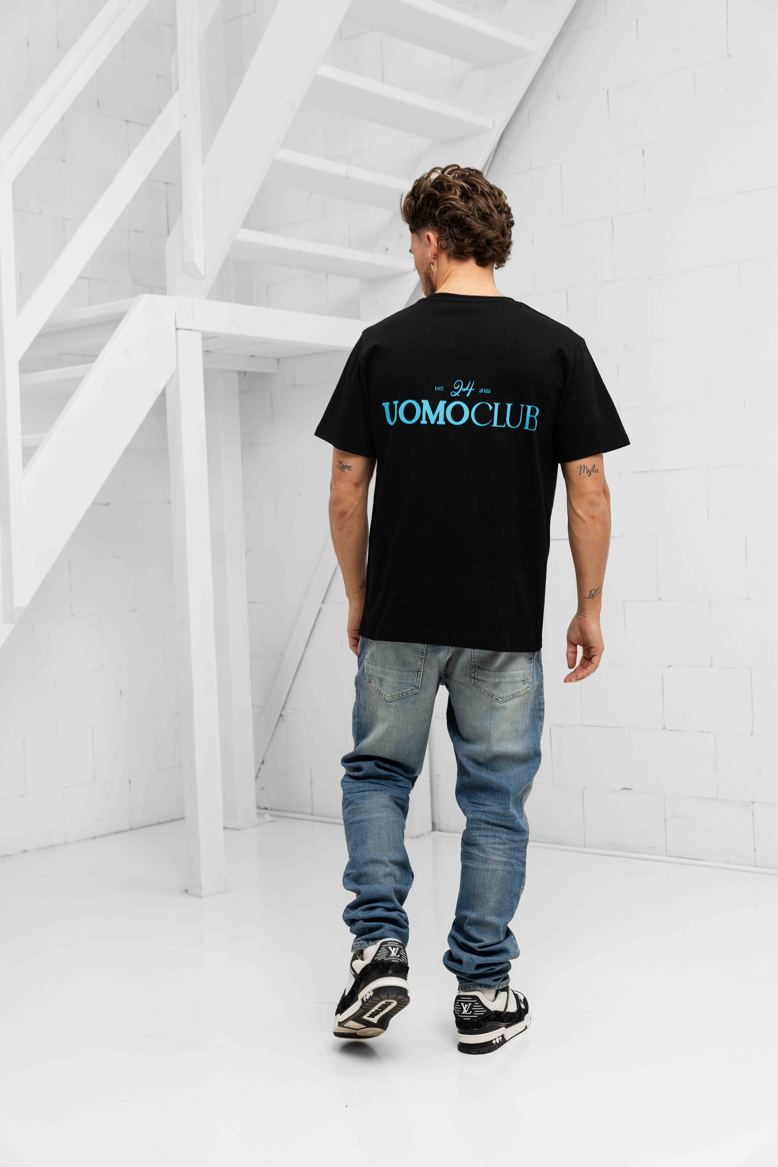 Club T-shirt Heren Zwart/Lichtblauw