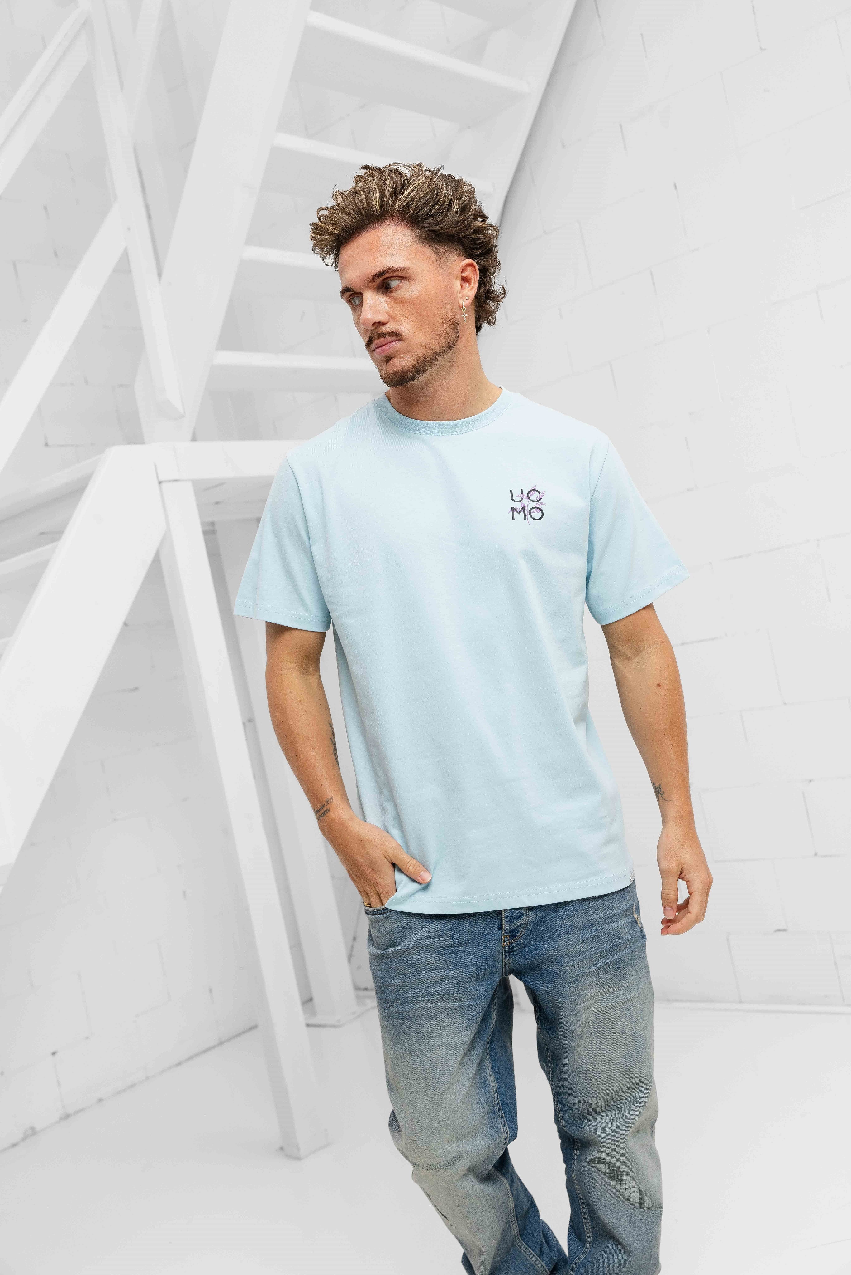 Floral T-shirt Heren Lichtblauw
