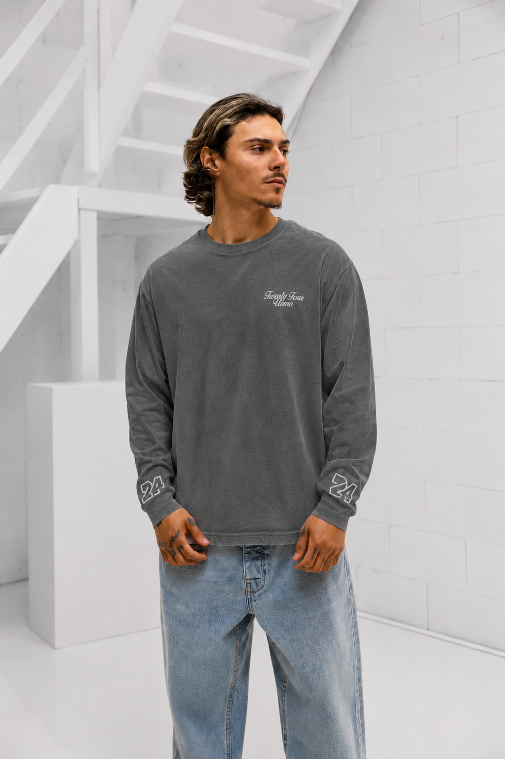 Classic Script Longsleeve Shirt Heren Acid Grey PRE-ORDER 22 OKTOBER