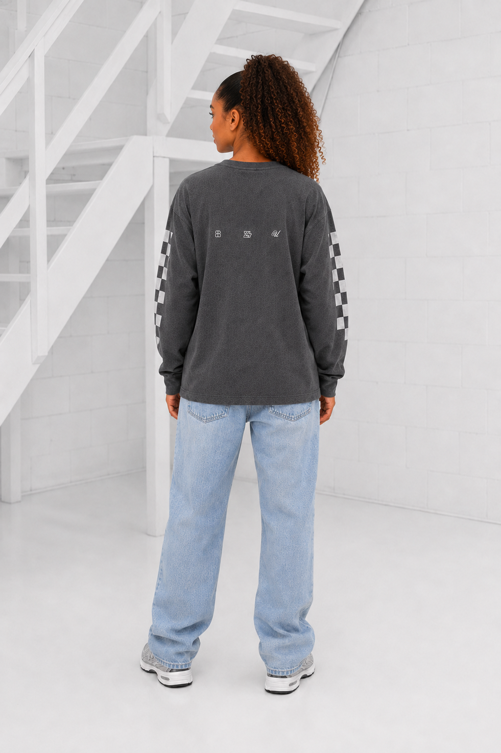 Checker Longsleeve Dames Acid Grey