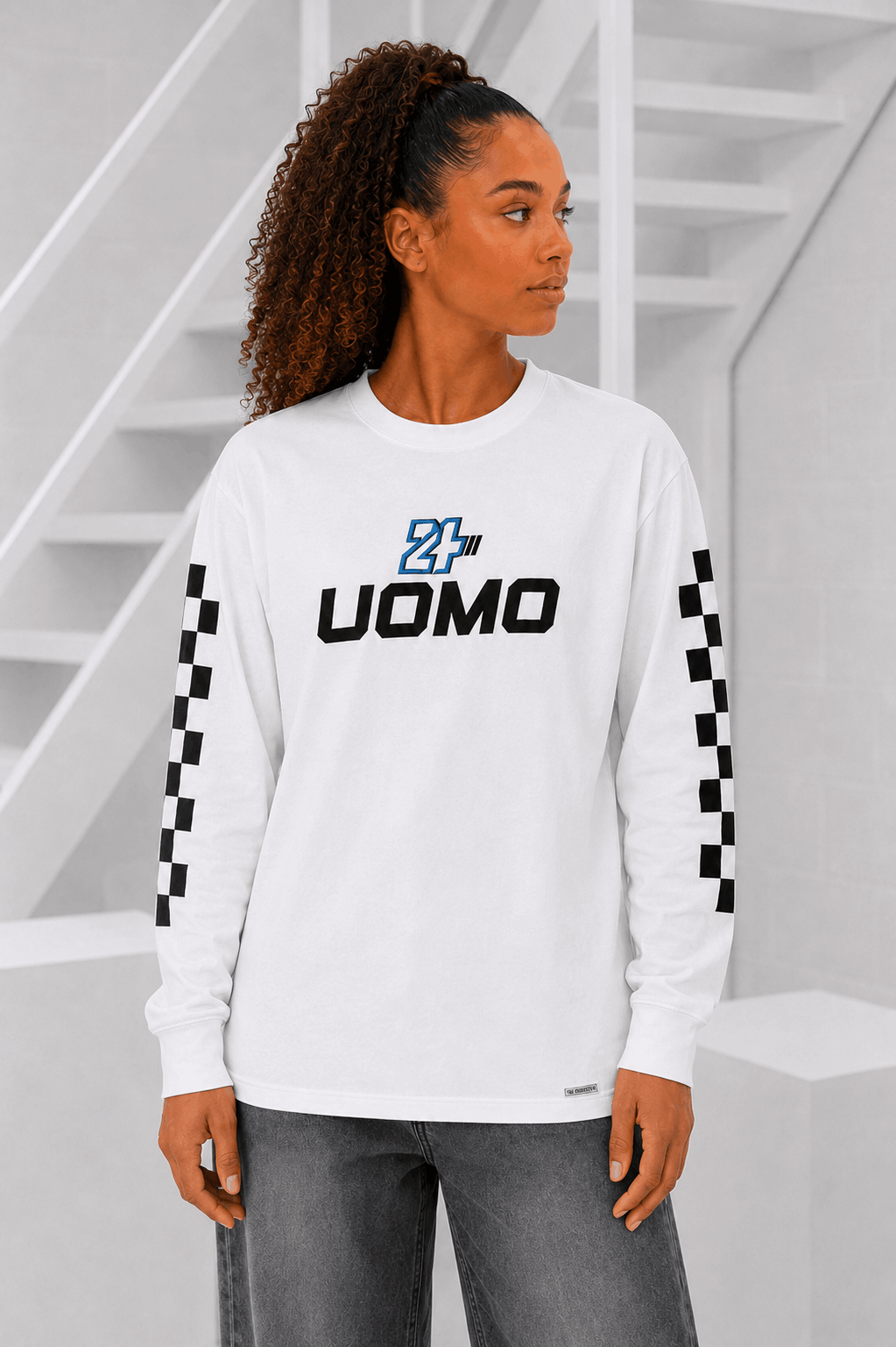 Checker Longsleeve Dames Off-White