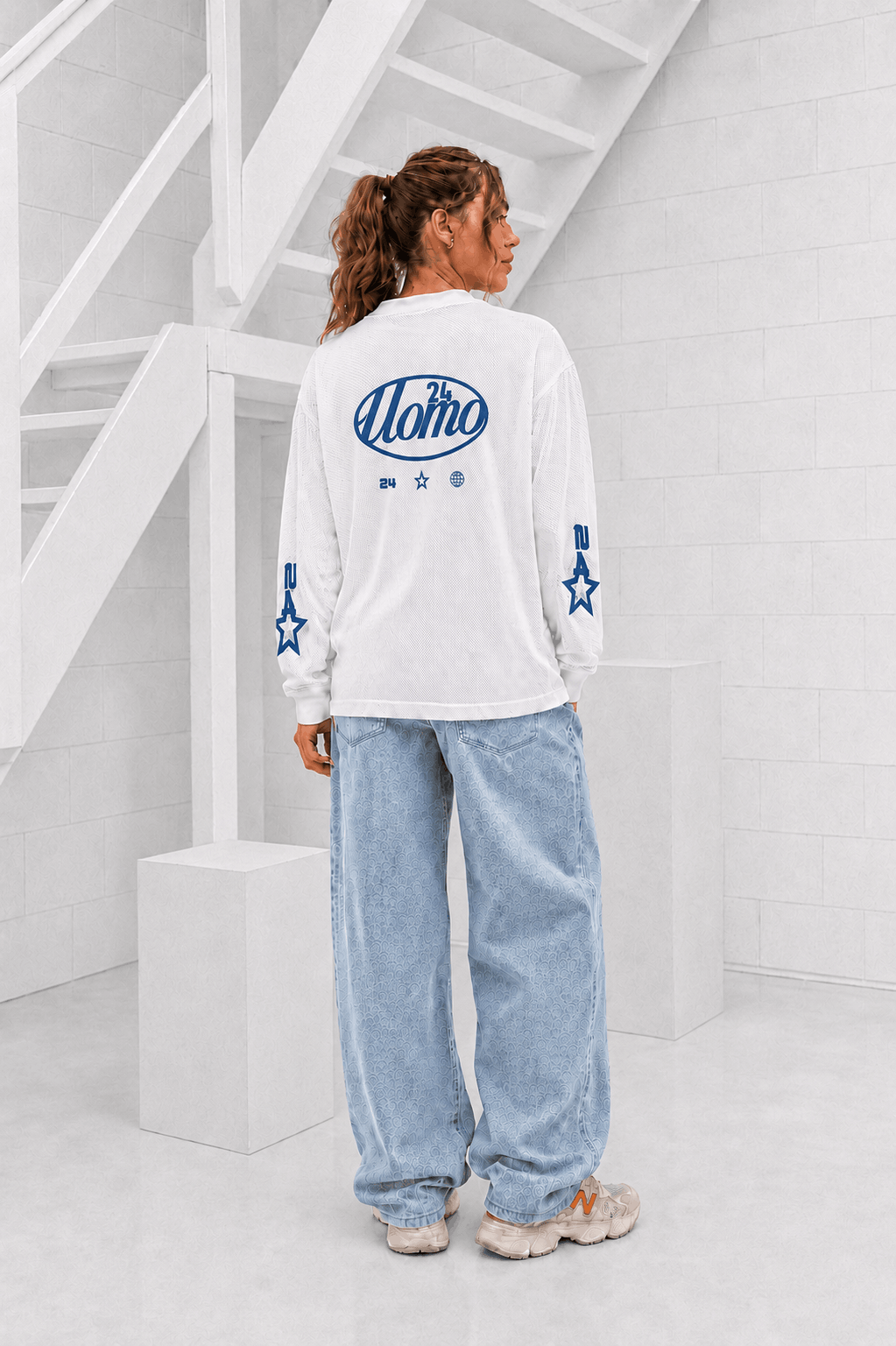 Mesh Longsleeve Dames Off-White/Blue
