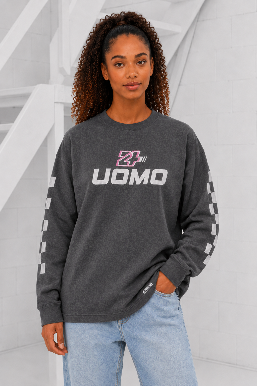 Checker Longsleeve Dames Acid Grey