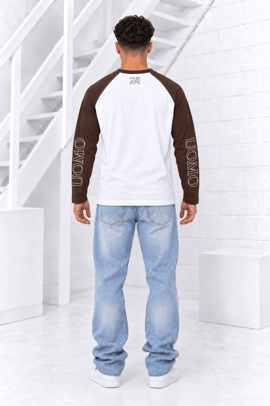 Colorblock Raglan Longsleeve Heren Wit/Bruin Pre-Order 20 Oktober
