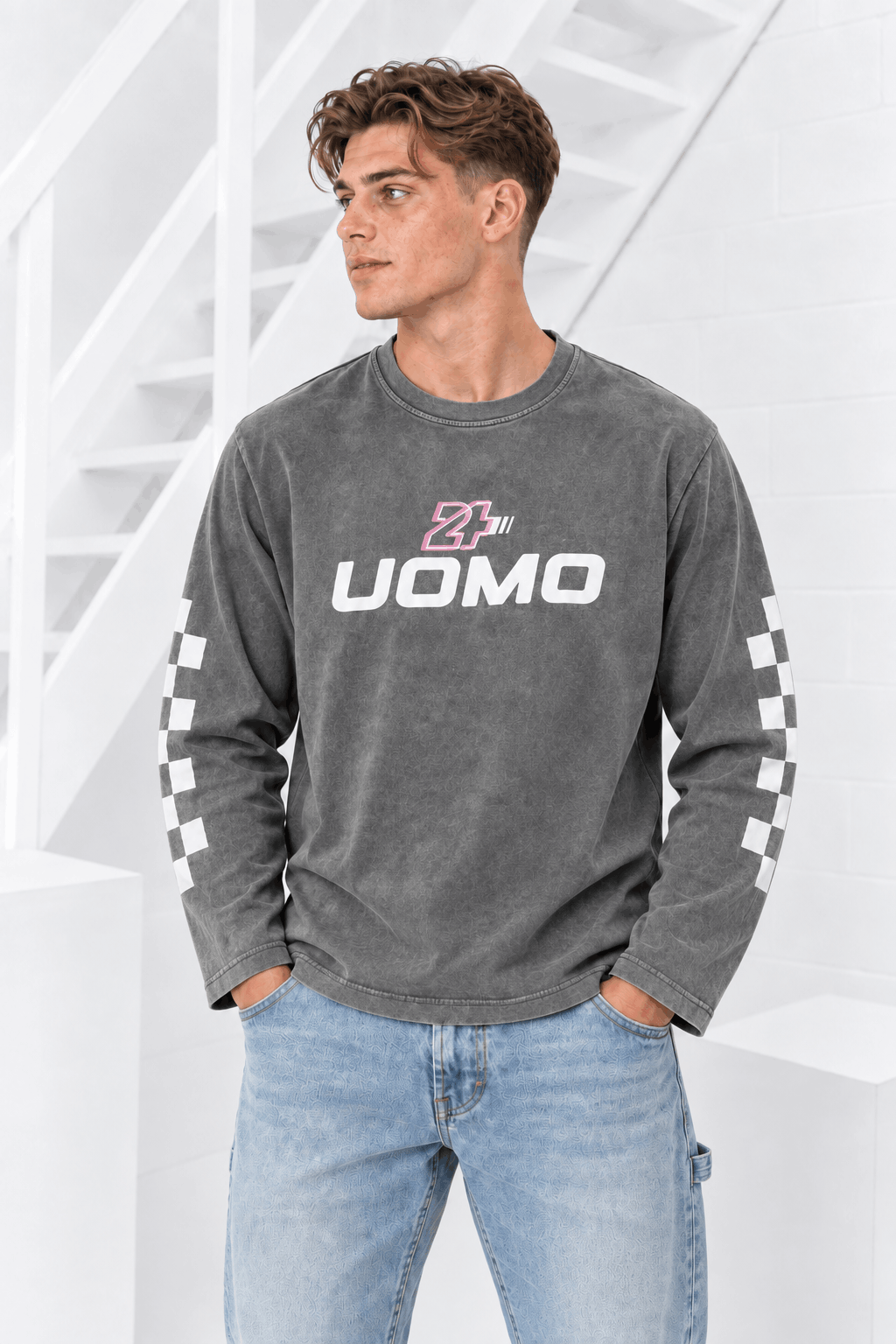 Checker Longsleeve Heren Acid Grey