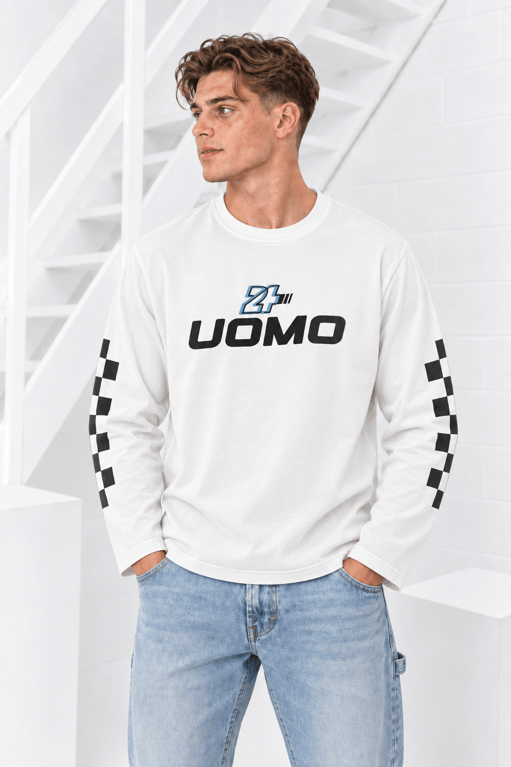 Checker Longsleeve Heren Off-White