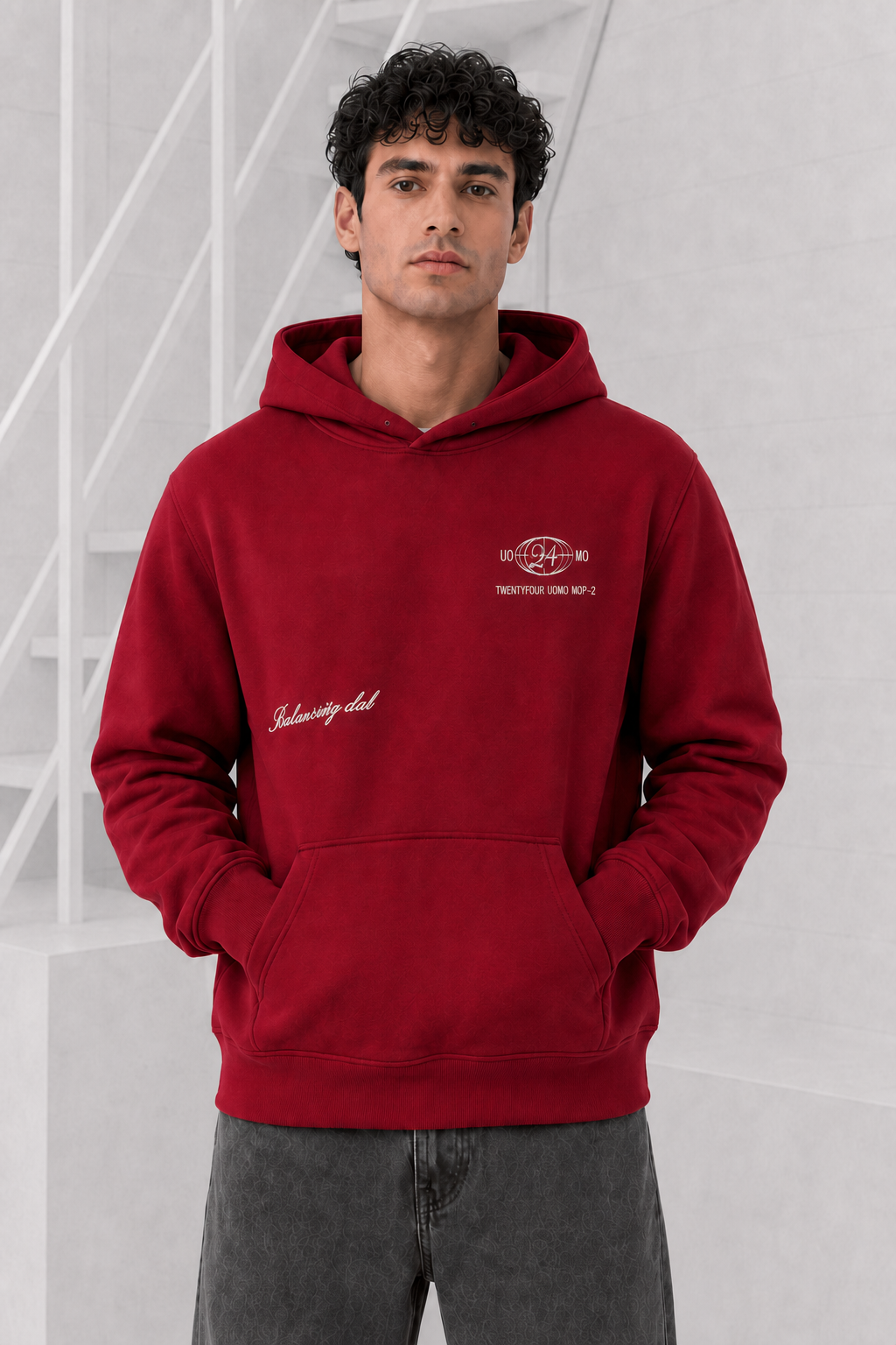 World Hoodie Heren Bordeaux
