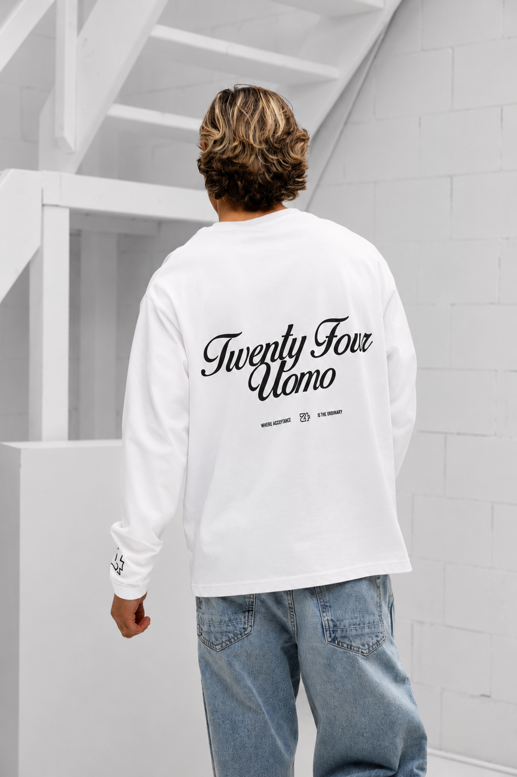 Classic Script Longsleeve Shirt Heren Off-White/Zwart