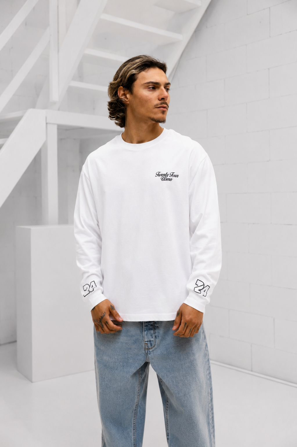 Classic Script Longsleeve Shirt Heren Off-White/Zwart