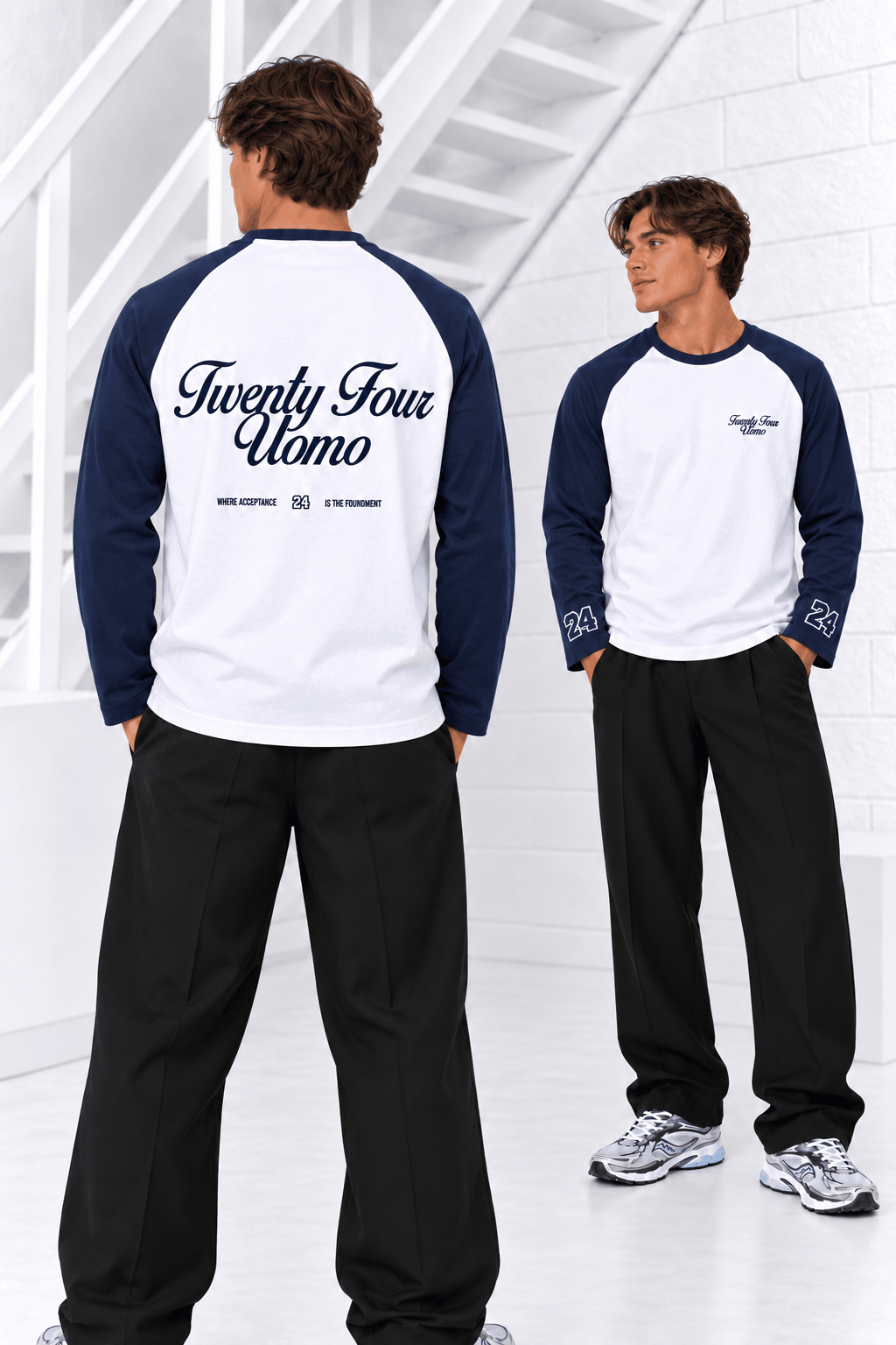 Classic Script Raglan Longsleeve Heren Wit/Donkerblauw PRE-ORDER 9 NOVEMBER