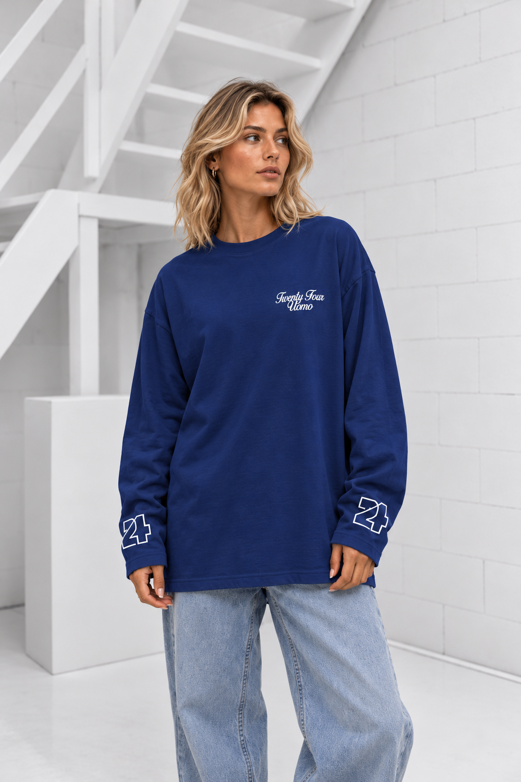 Classic Script Longsleeve Shirt Dames Navy PRE-ORDER 22 OKTOBER