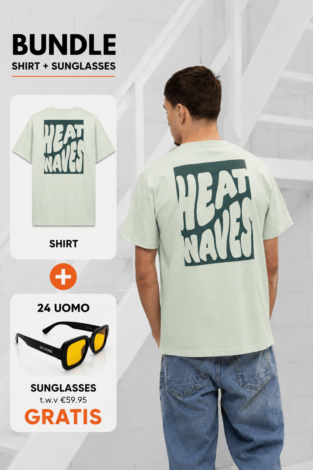 Heat Wave T-shirt Heren Groen + GRATIS ORANJE ZONNEBRIL