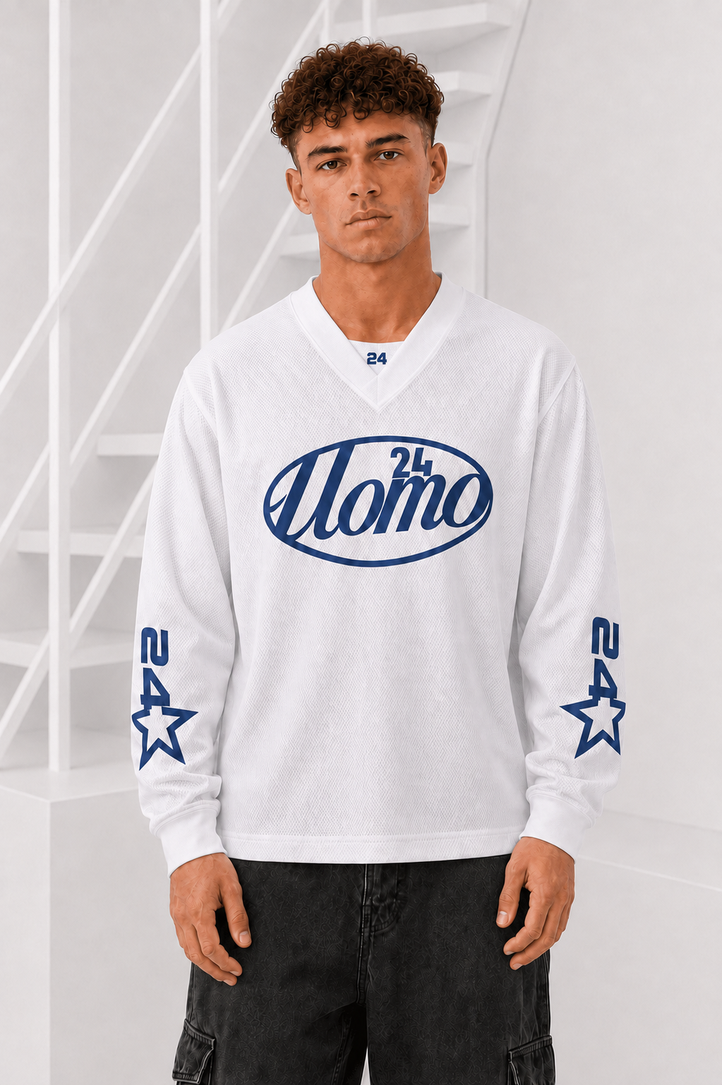 Mesh Longsleeve Heren Off-White/Blue