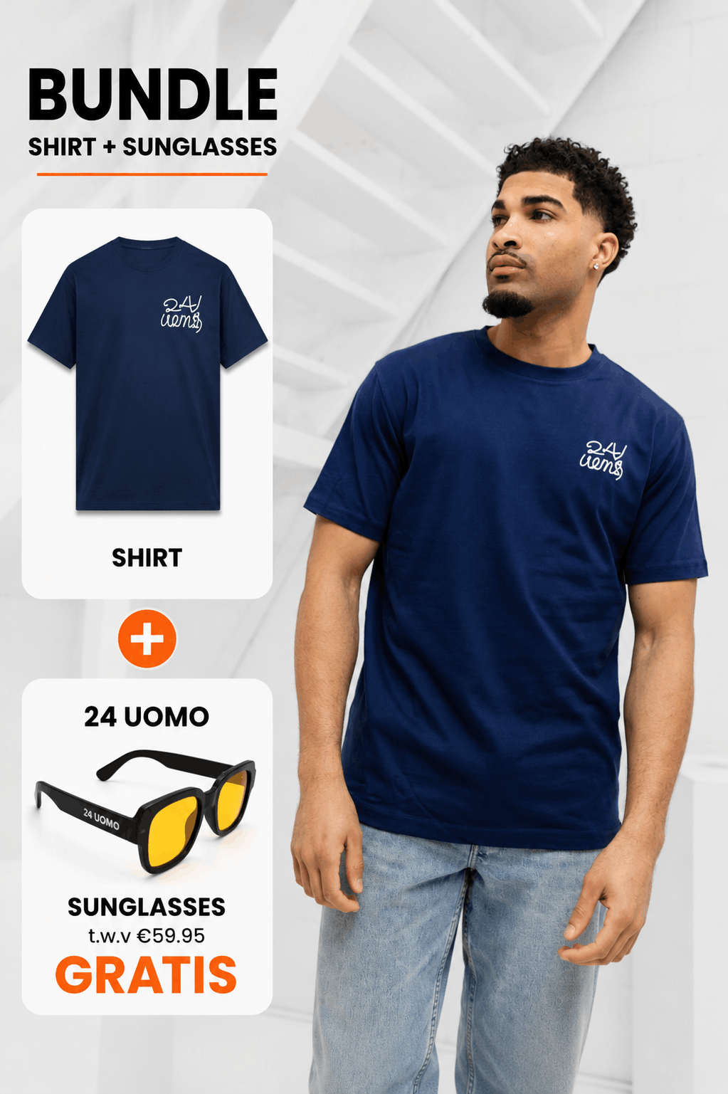 Riviera T-shirt Heren Navy + GRATIS ORANJE ZONNEBRIL