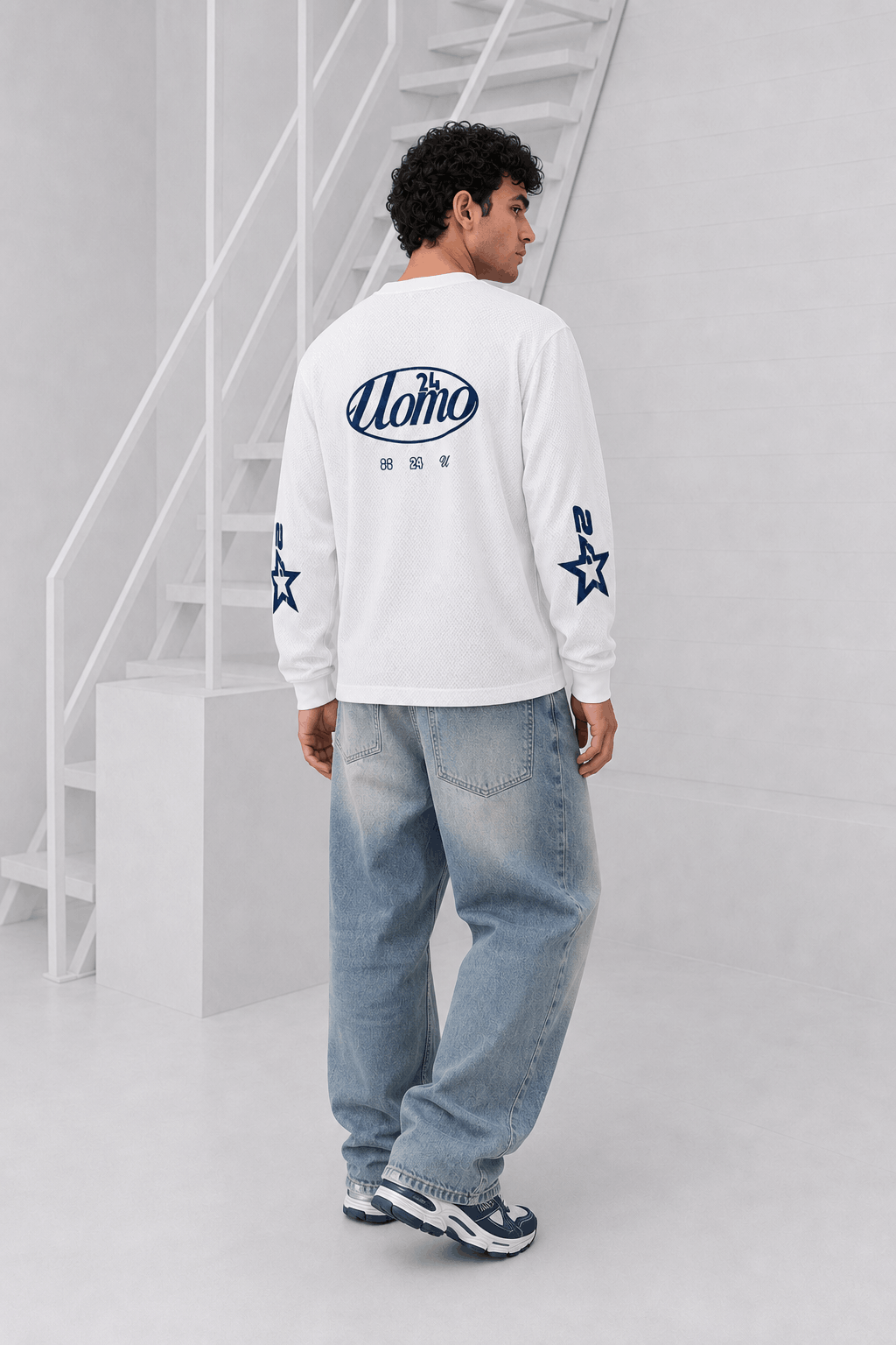 Mesh Longsleeve Heren Off-White/Blue