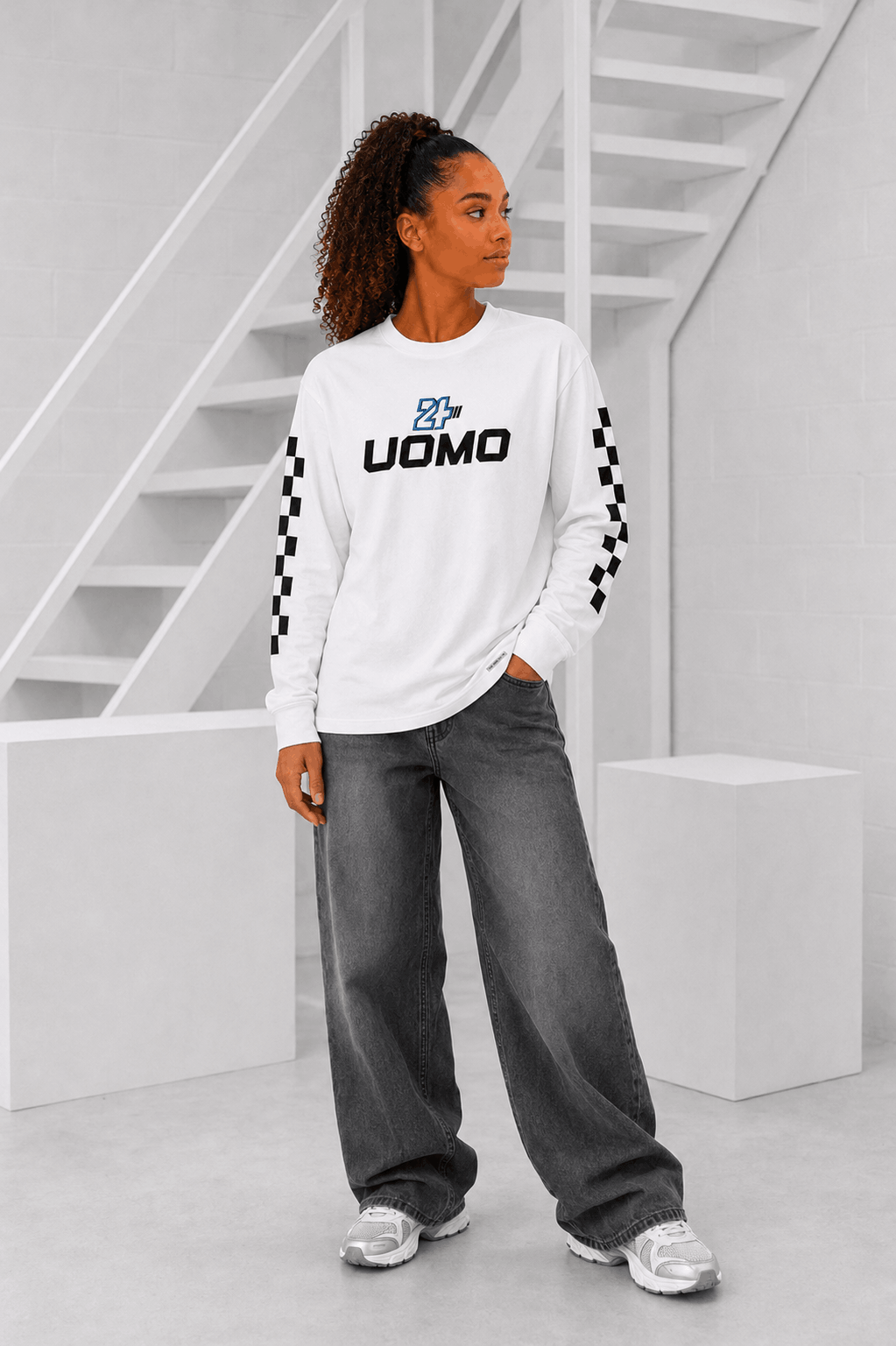 Checker Longsleeve Dames Off-White