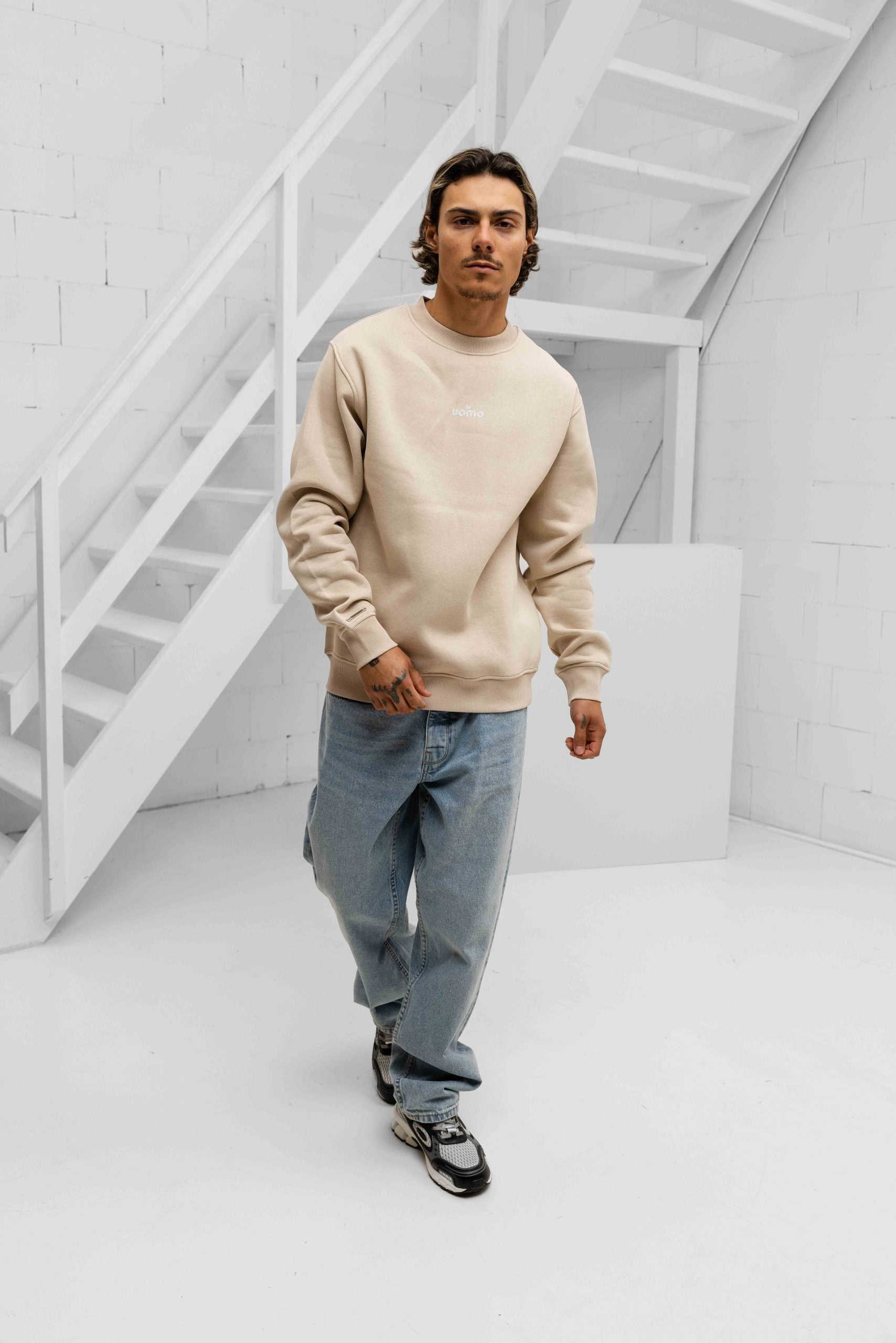 Logo Sweater Heren Beige