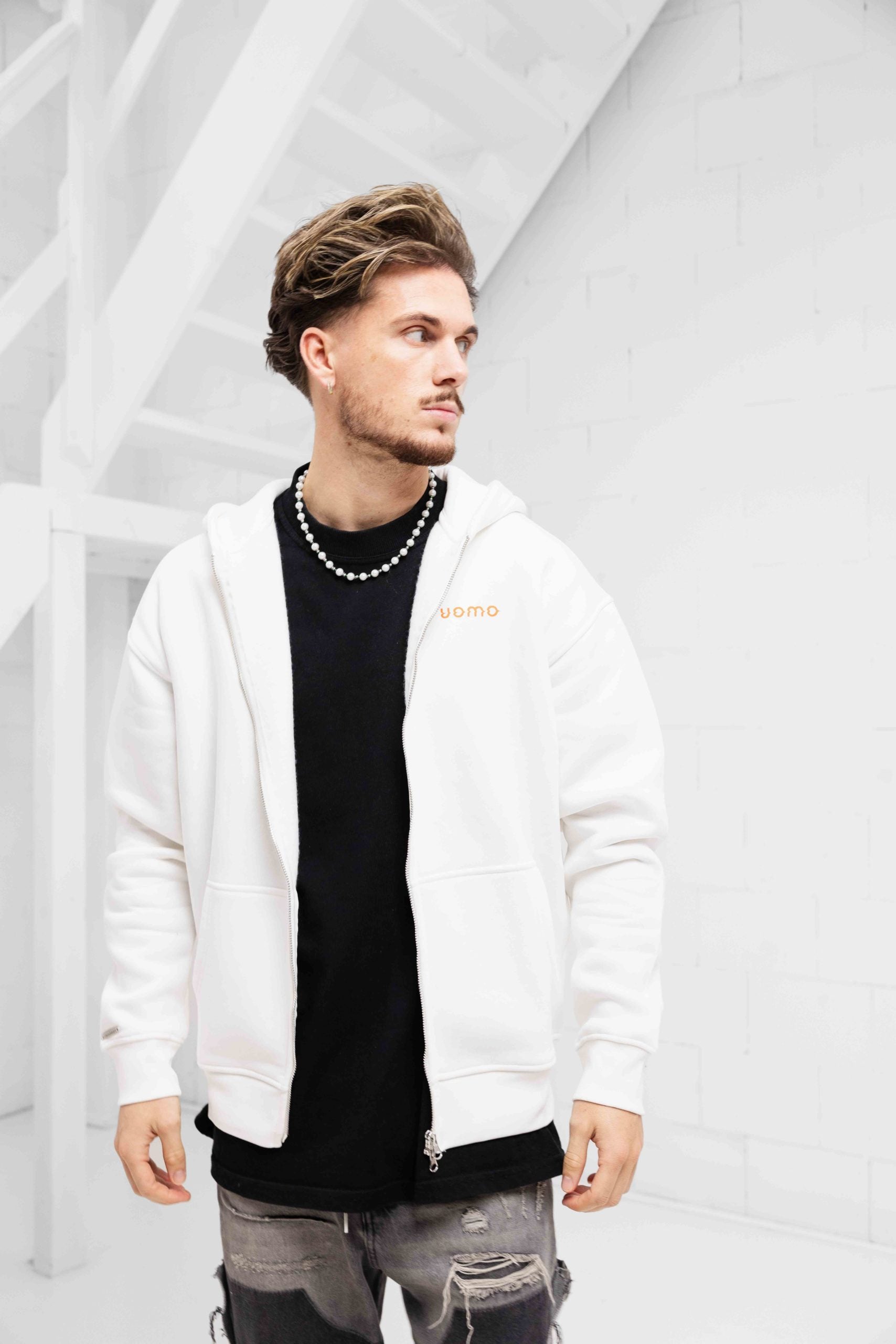 Mirror Zipped Oversized Hoodie Off-White