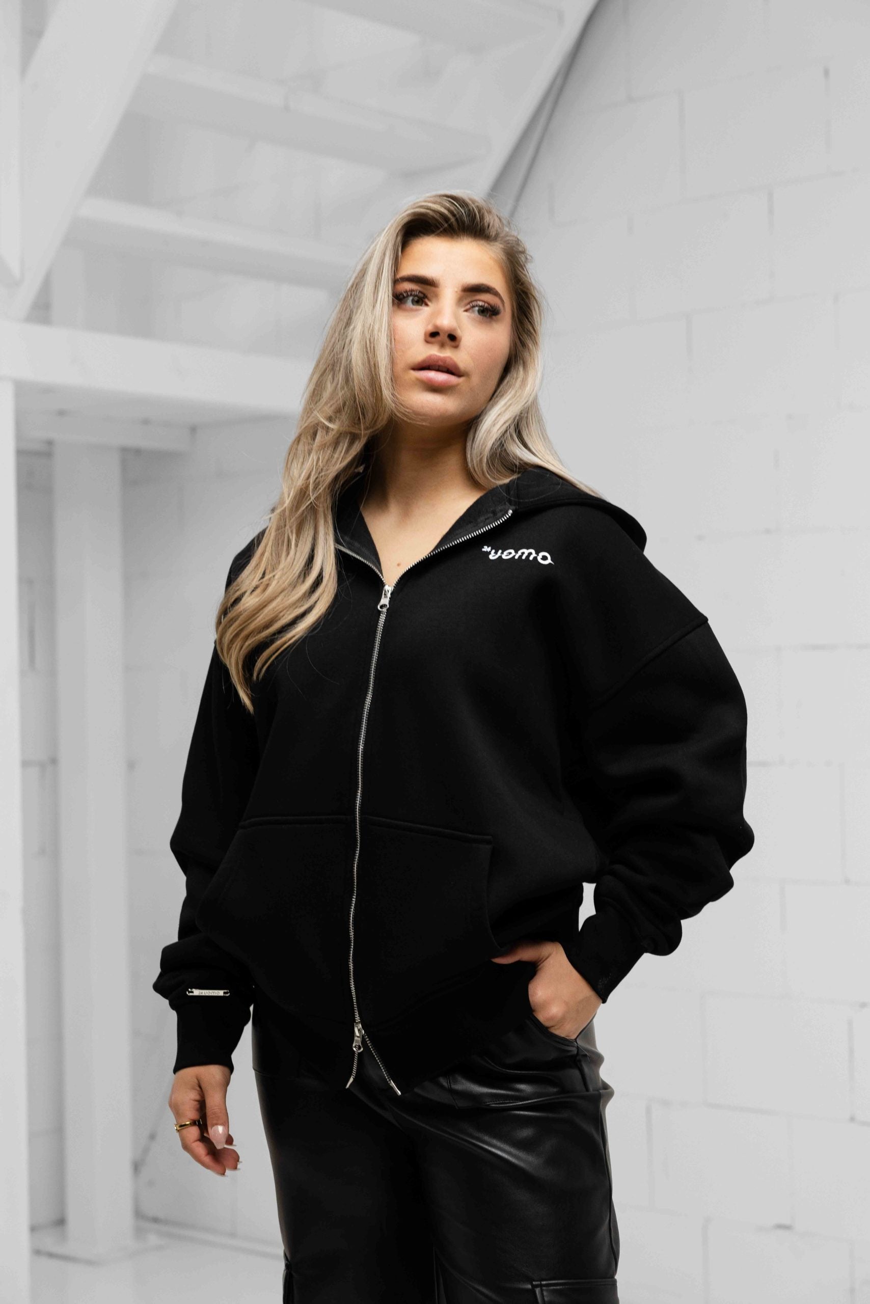 Mirror Zipped Oversized Hoodie Zwart Dames