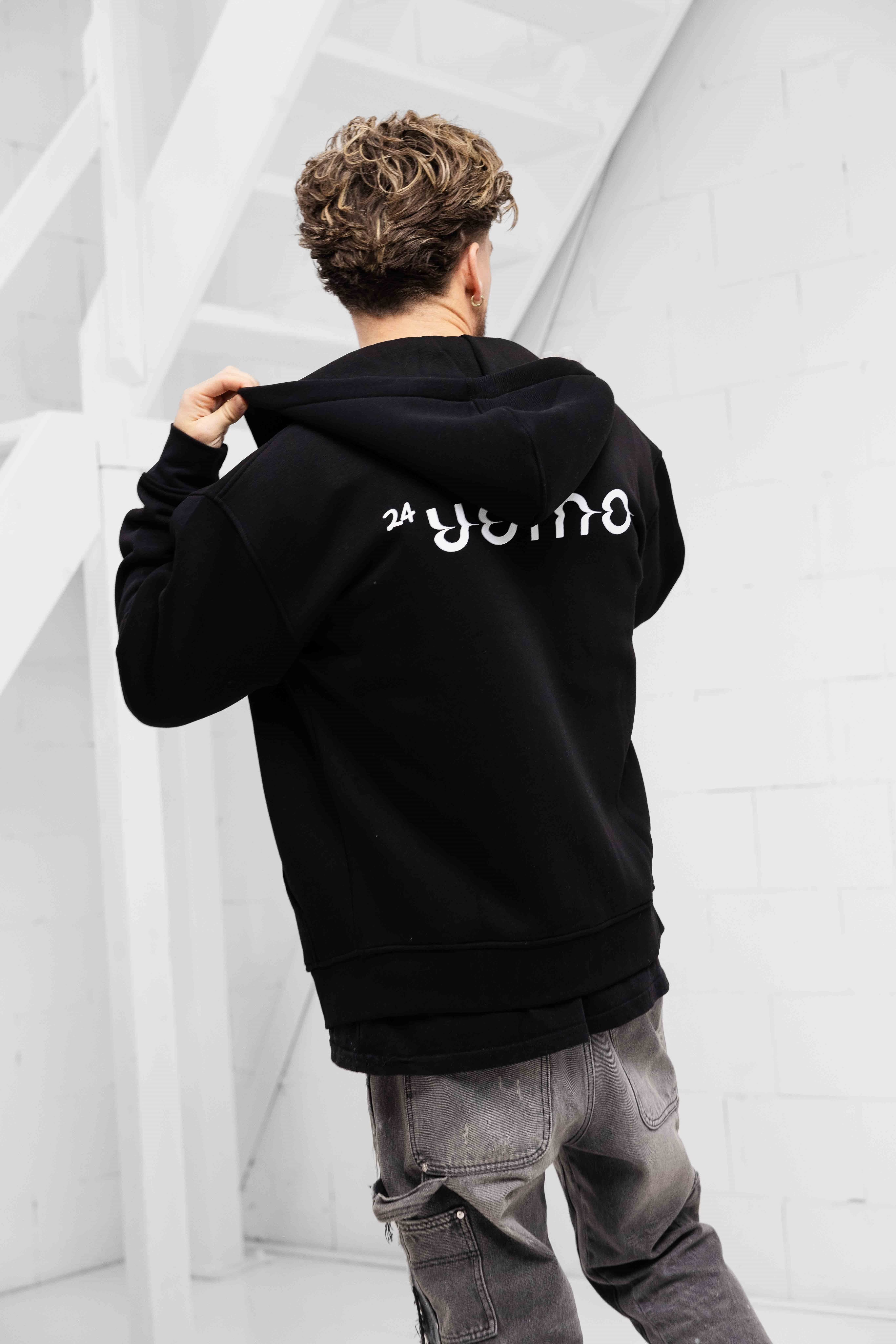 Mirror Zipped Oversized Hoodie Zwart