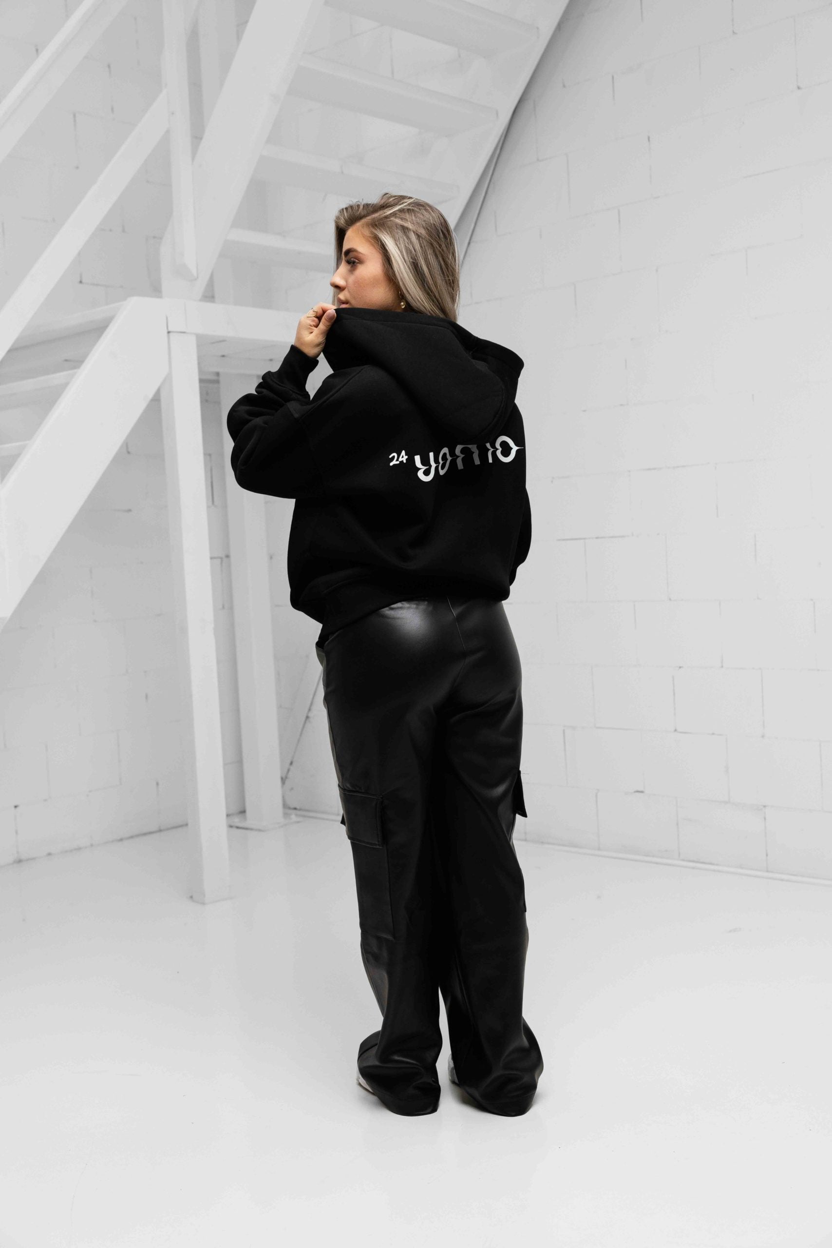 Mirror Zipped Oversized Hoodie Zwart Dames