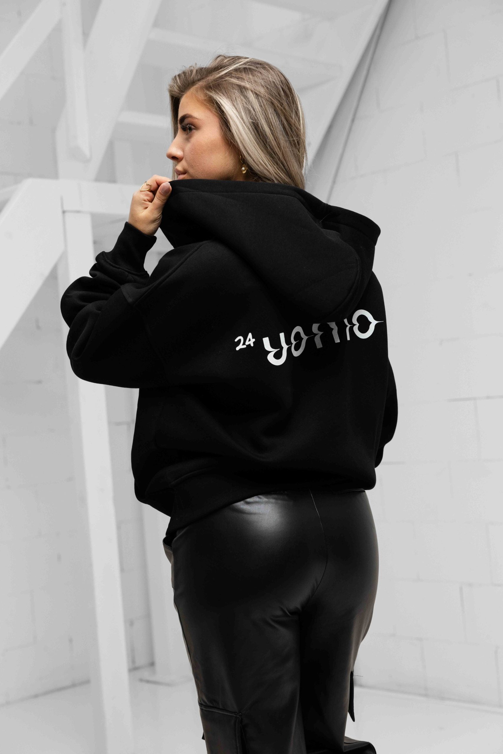 Mirror Zipped Oversized Hoodie Zwart Dames