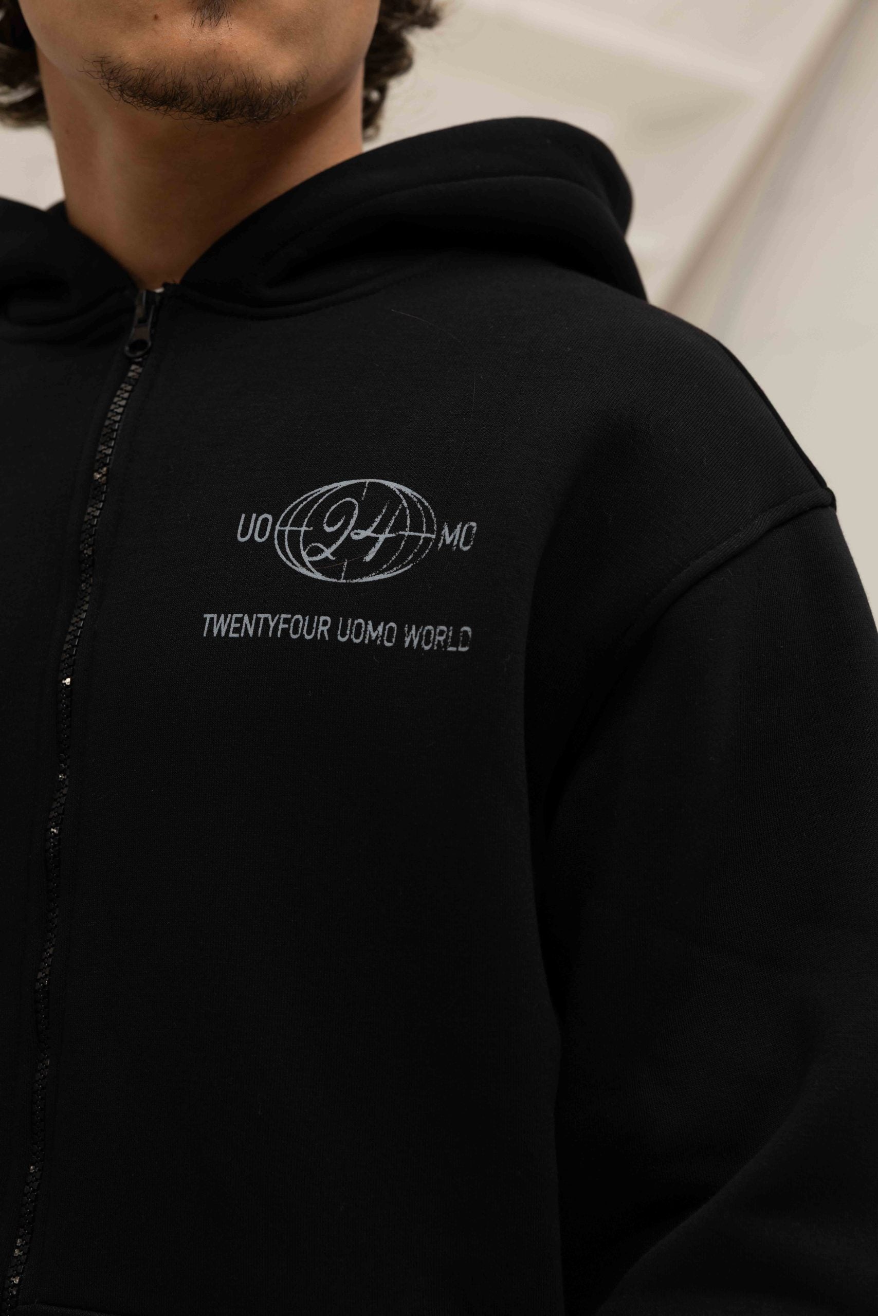 World Zipped Hoodie Heren Zwart