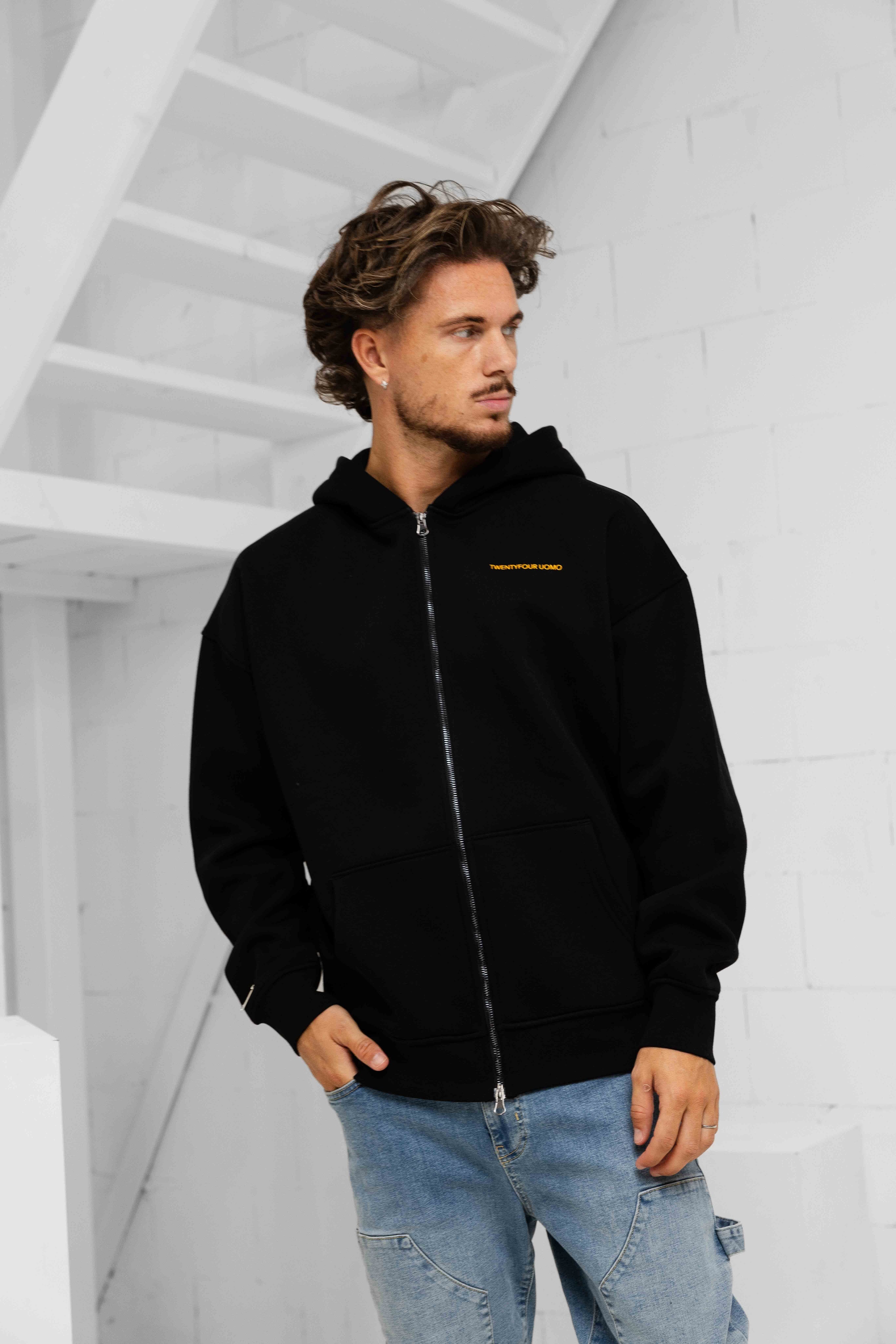 Initial Zip Hoodie Black